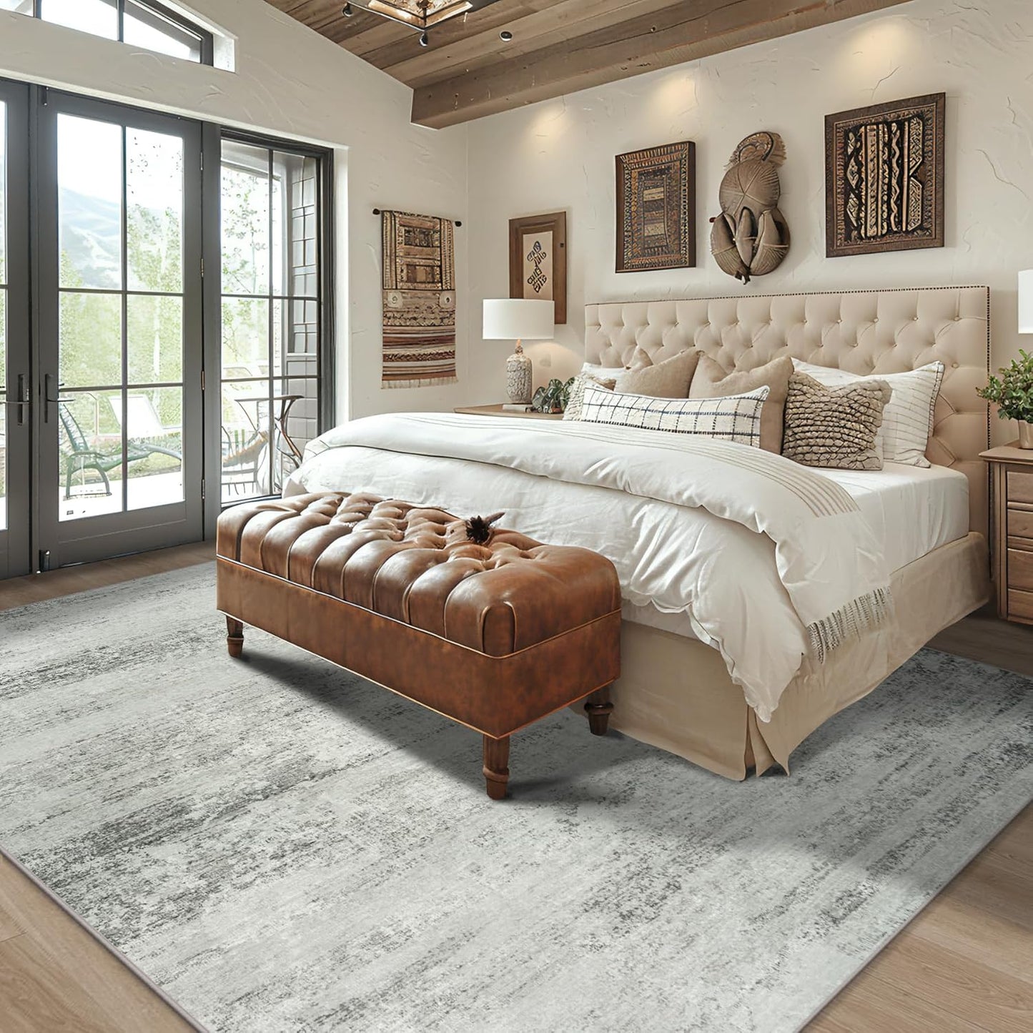 Area Rug 9x12 Washable Rugs: Abstract Large Living Room Rugs with Non-Slip Backing, Thin Carpet for Dining Room Table Bedroom Nursery Indoor Home Office-Gray