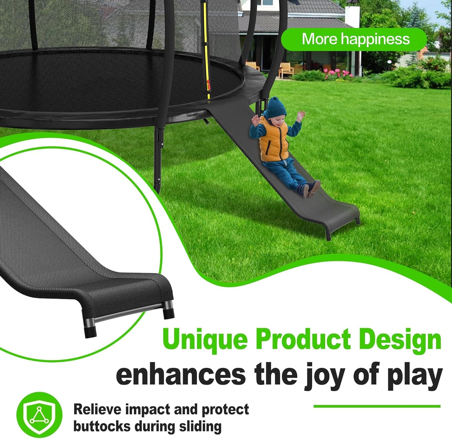 Trampoline Slide, 10FT 12FT 14FT 15FT 16FT Trampoline Universal Outdoor Slides, Trampolines Accessories with Cushioning Effect, Suitable for Kids to Climb Up Slide Down, Safety Slider (Black)