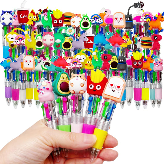 30 Pcs Multicolor Ballpoint Pens, 4-in-1 Cute Multicolored Retractable Animal Ballpoint Pens for Gifts Birthday Prize Supplies