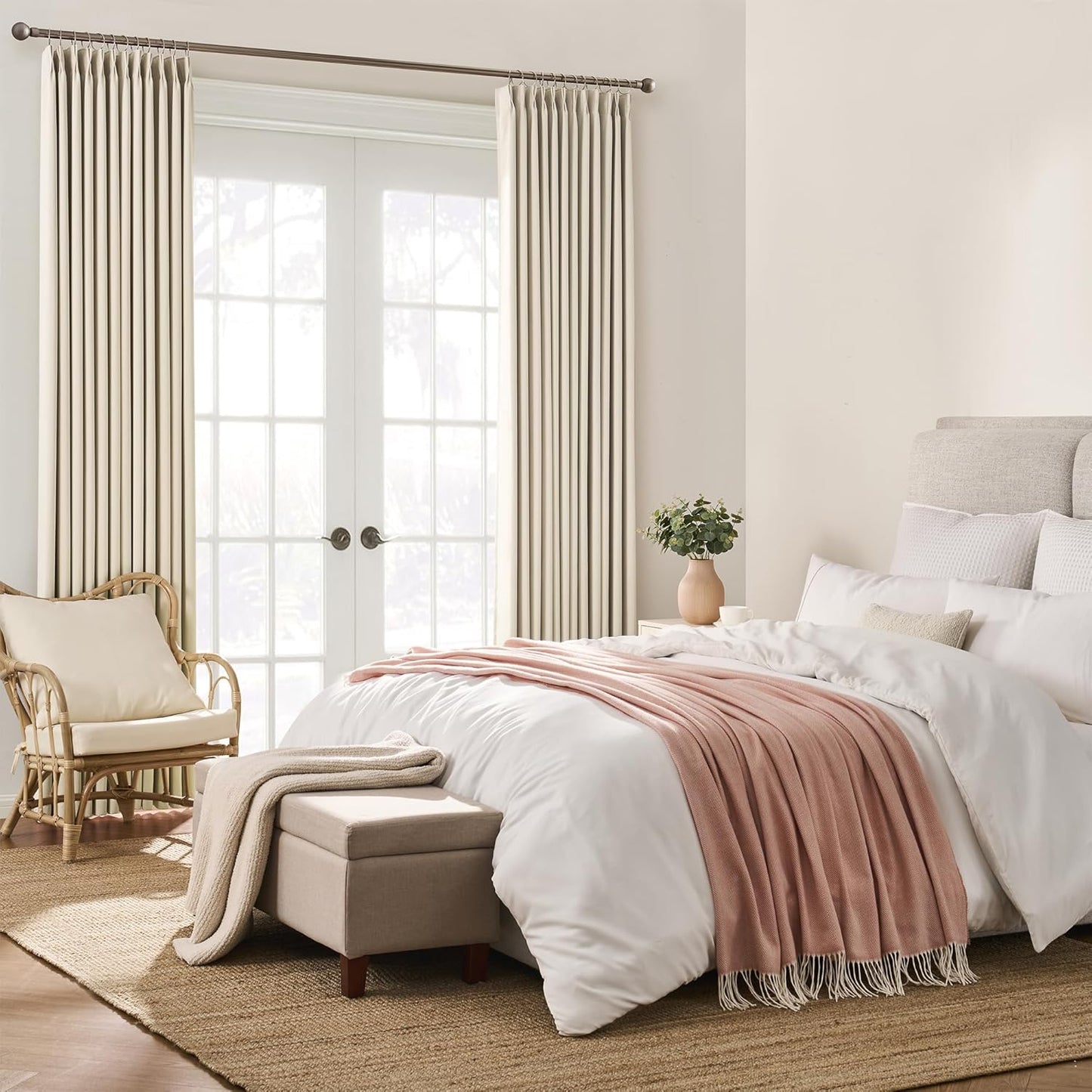 KEQIAOSUOCAI Cream Beige Curtains 63 Inches Long, Summer Heat Thermal Insulated Pinch Pleat Viral Black Out Drapes Cute Window Drapes for Bedroom(Pinch Pleated,40"x63"x2 Panels)