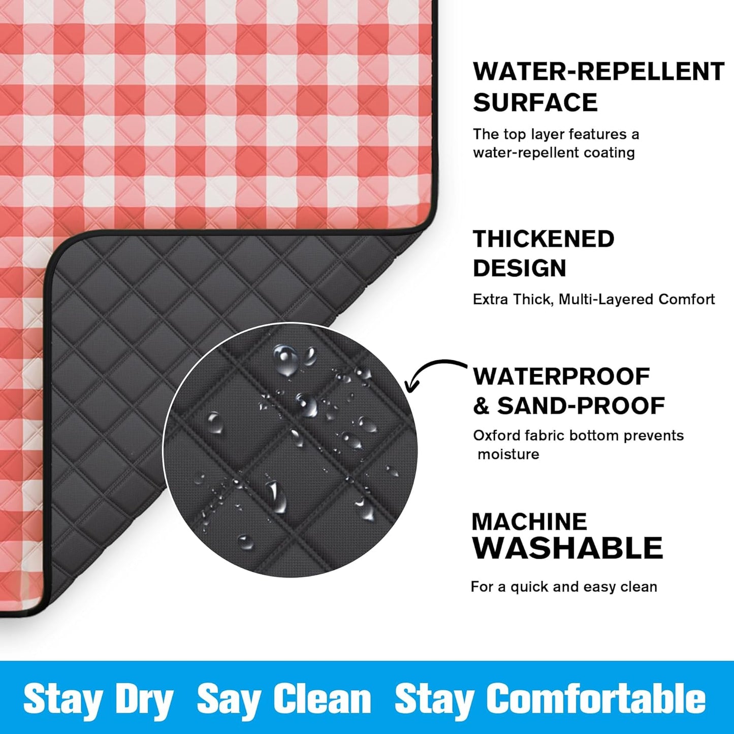 TigeJoy Extra Large Picnic Blanket Waterproof Foldable 80''x80'', Outdoor Picnic Mat Beach Blanket Sandproof for Park, Grass, Travel, Hiking, Camping Essentials, Gingham Picnic Blanket