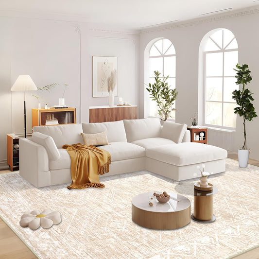 Large Living Room Area Rug 8x10 - Machine Washable Vintage Boho Moroccan Rugs Geometric Neutral Rug Non-Shedding Low Pile Distressed Farmhouse Carpet for Bedroom Nursery Classroom Dorm (8 x 10, Beige)