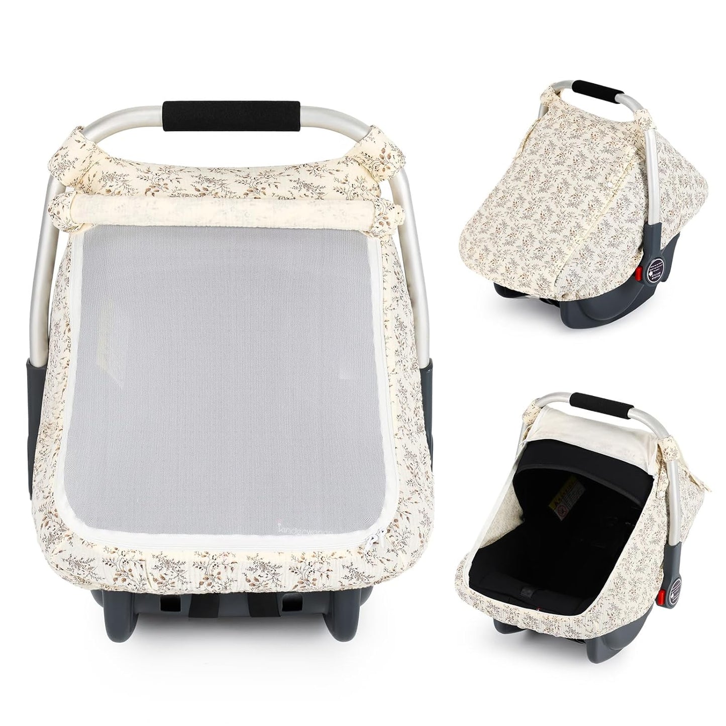 Beberoad Love Baby Car Seat Cover, Breathable Mesh Window & Windproof Canopy, Universal Fit for Infant Car Seats – Lightweight, Easy Install (Beige)