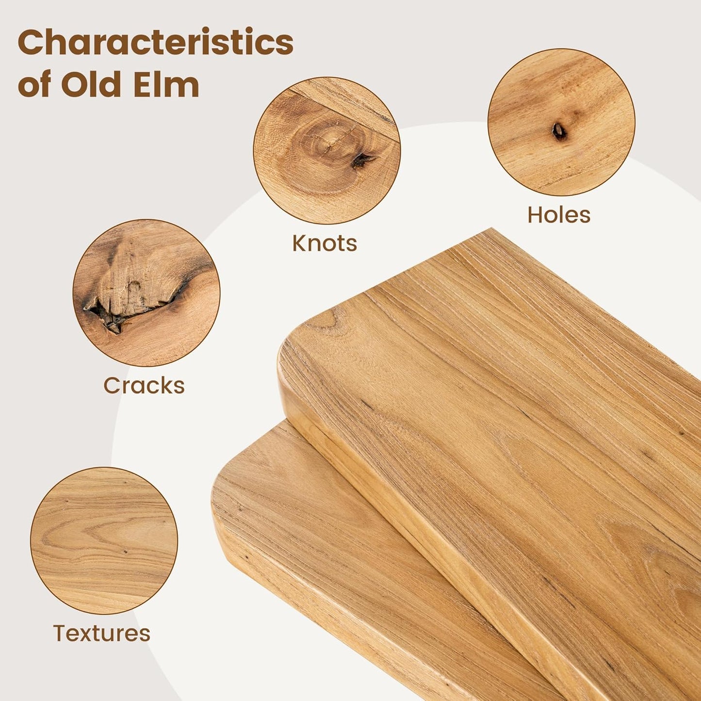 Rustic Elm Wood Floating Shelves for Wall Round Edge, 55"W x 9.2"D x 1.37"H, Set of 1 with Invisible Bracket, Wall Mounted Storage Shelves for Living Room Bedroom Kitchen Bathroom Decor, Natural