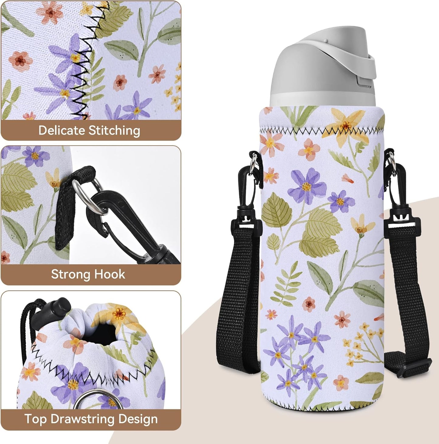 AUPET Water Bottle Sling Bag Carrier Crossbody Sleeve,Insulated Neoprene Bottle Case Holder Pouch Cover 500ML/17oz with Shoulder Strap for Walking Women Men