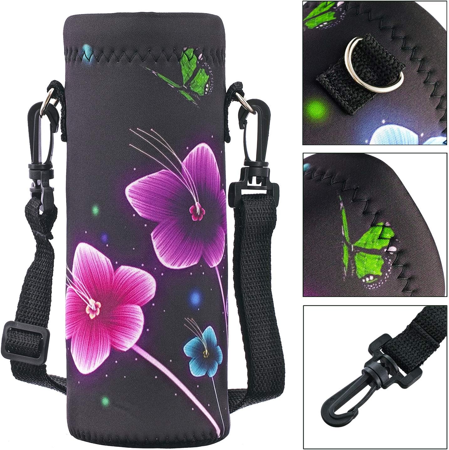 RICHEN Neoprene Water Bottle Carrier Bag with Adjustable Shoulder Strap,Insulated Water Bottle Cover for Stainless Steel/Glass/Plastic Bottles