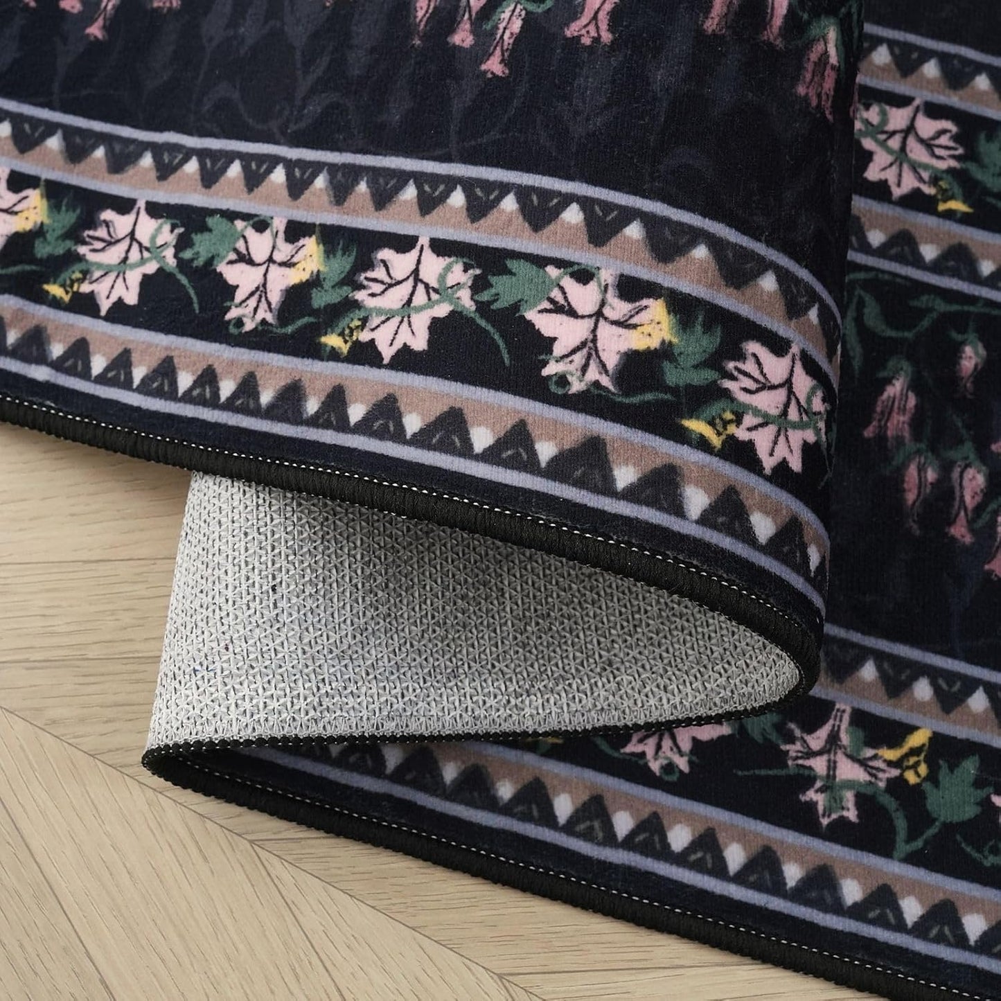 5x7 Area Rugs Impressionist-Style Vintage Washable Area Rug Non Slip Low Pile Large Rugs for Living Room Bedroom Farmhouse Dining Room Kids Playroom, Black