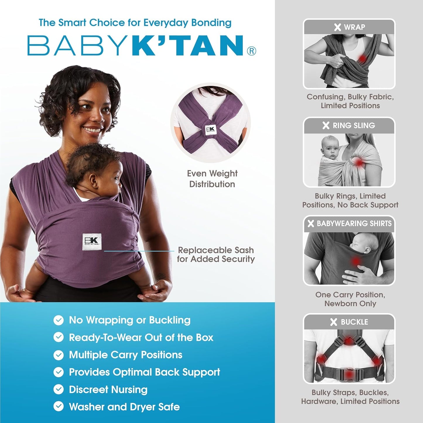 Original Baby K'tan Baby Carrier: #1 Easy Pre-Wrapped, Soft, Slip-On, No Rings, No Buckles | 5 in 1 Baby Sling Gift | The Best Hands Free Infant Wrap For Newborn to Toddler up to 35lb (See Size Chart)