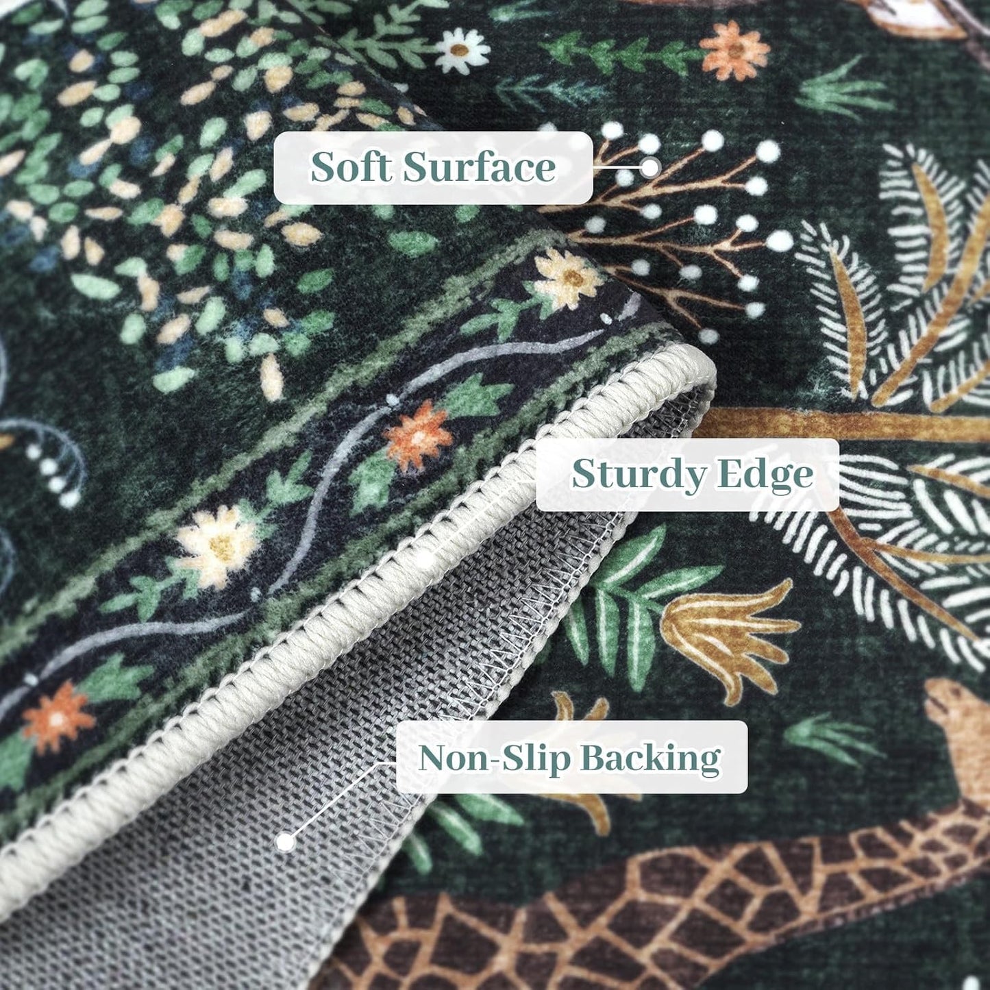 OJIA Jungle Print 5x7 Area Rugs for Living Room, Green Soft Washable Rugs for Bedroom Ultra-Thin Non-Slip Modern Rug, Stain Resistant Nursery Rug Carpet for Kids Playroom Nursery Dining Room