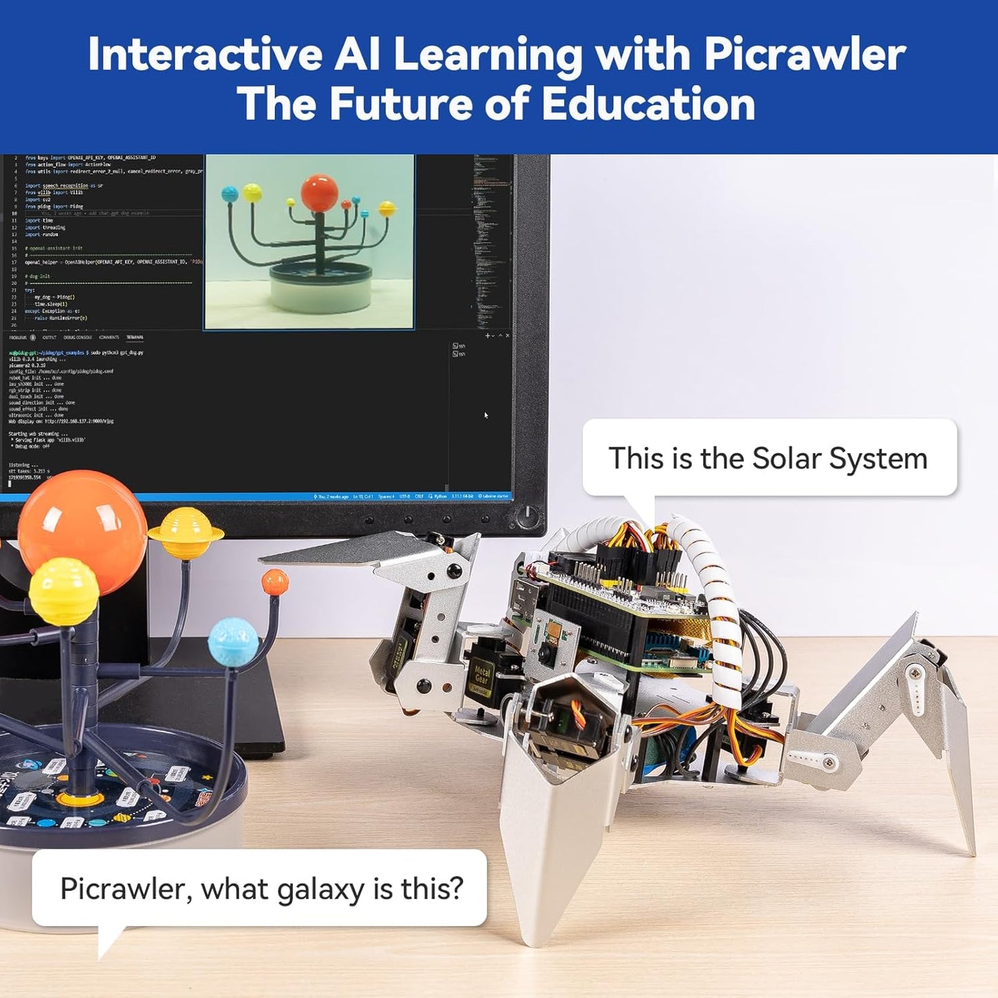 SunFounder PiCrawler AI Robot Kit for Raspberry Pi 5/4/3B+/3B/Zero 2W, ChatGPT-4o Enabled with Voice Command & Video Recognition, App Control, FPV, Camera, Python&Scratch (RPi NOT Included)