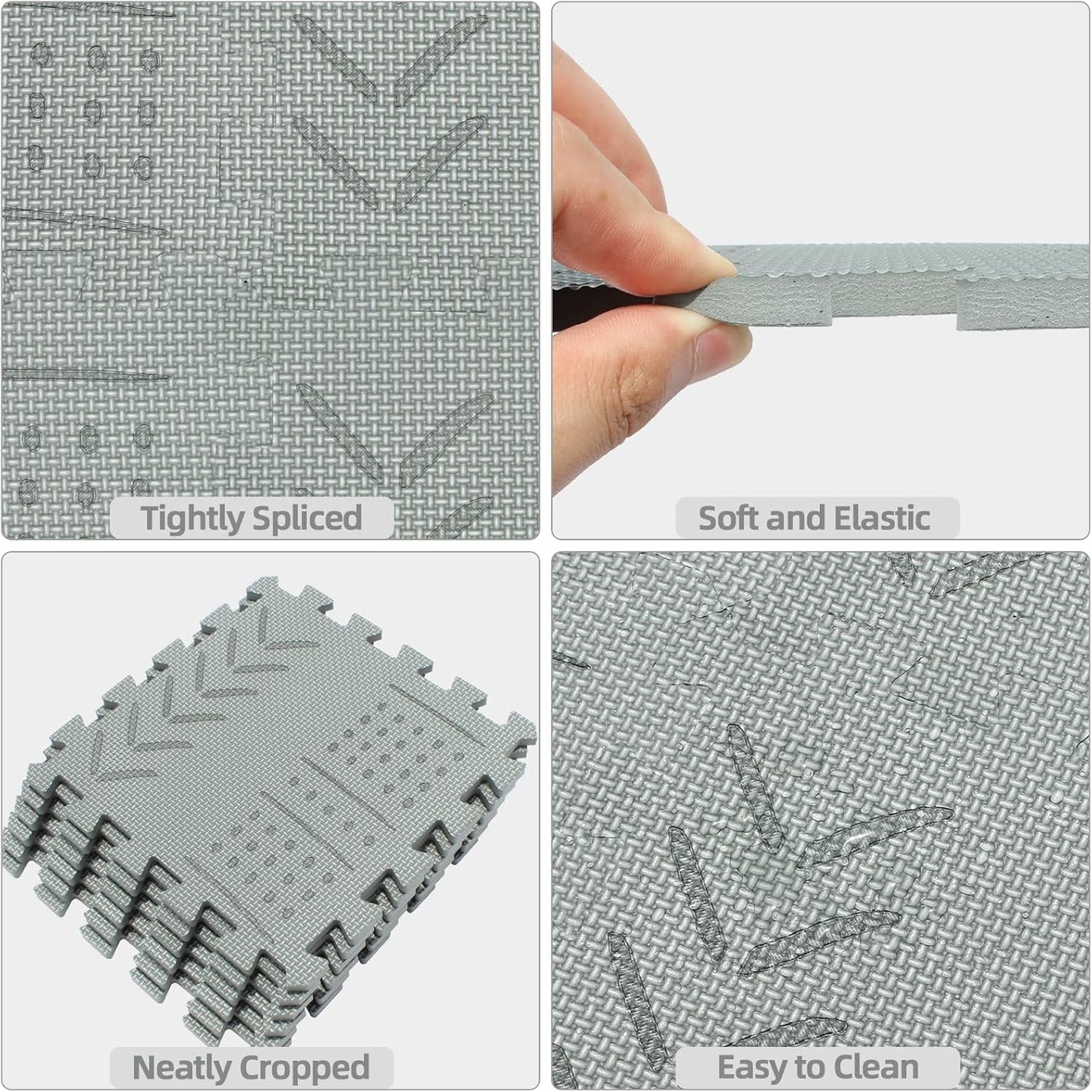 qqpp EVA 18 Tiles Baby Play Mat for Playing, Interlocking Foam Floor Mats for Tummy Time & Crawling, Puzzle Flooring Tiles with Laser Pattern for Kids. Gray. QL-91(L) b18N