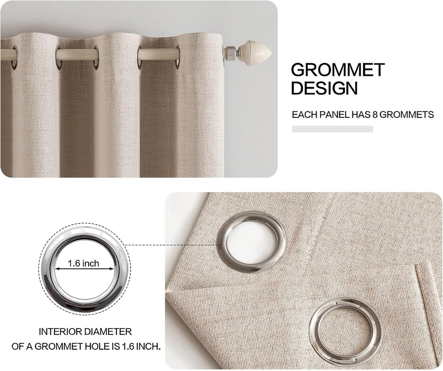 MIULEE Linen Textured Curtains for Bedroom Solid 100% Blackout Thermal Insulated Natural Beige Grommet Room Darkening Curtains & Drapes Luxury Decor for Living Room Nursery 52 x 63 Inch (2 Panels)