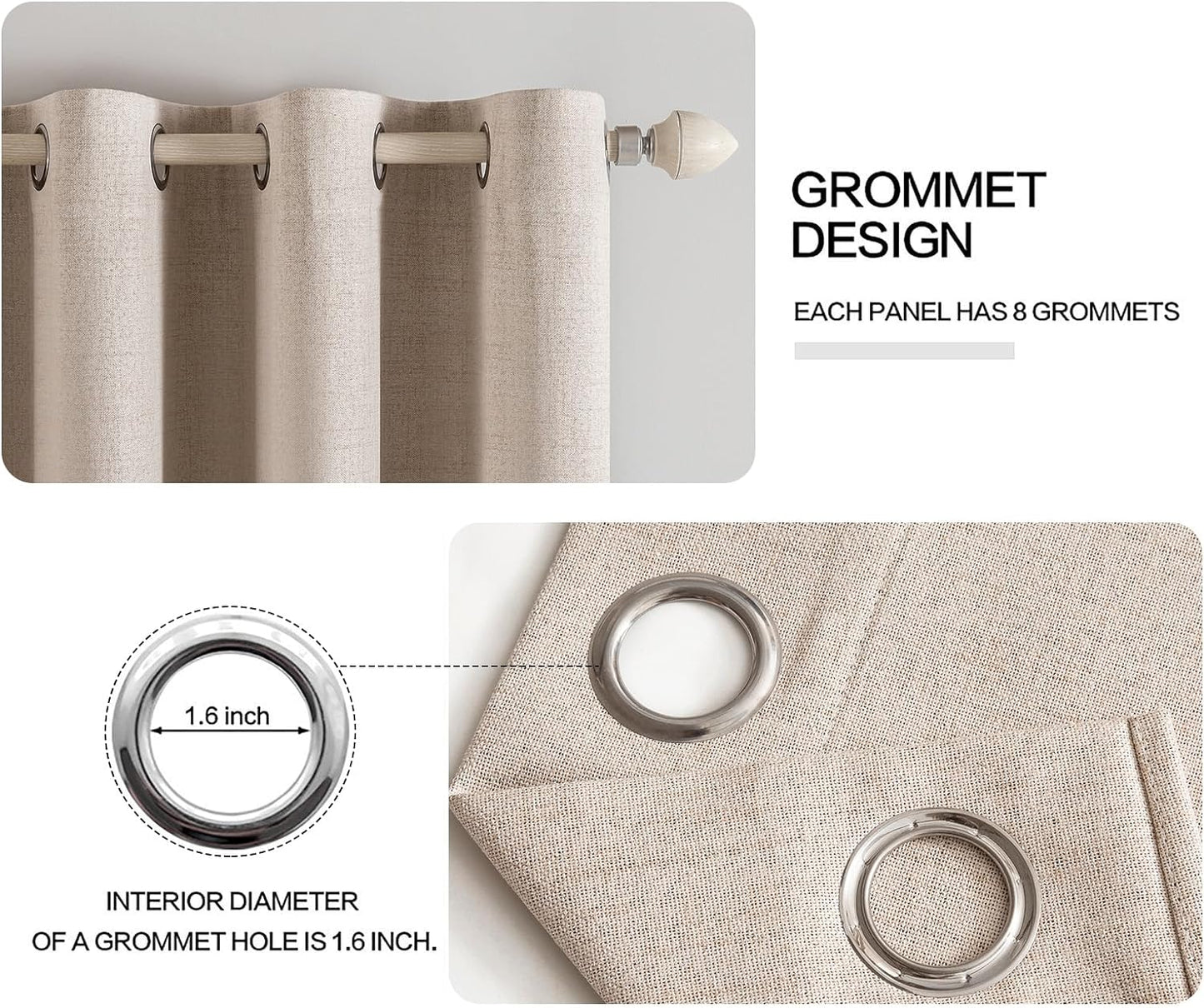 MIULEE 100% Blackout Linen Texture Curtains Soild Thermal Insulated Natural Beige Curtains Grommet Room Darkening Curtains & Drapes for Living Room Bedroom Nursery 42 x 84 (2 Panels)