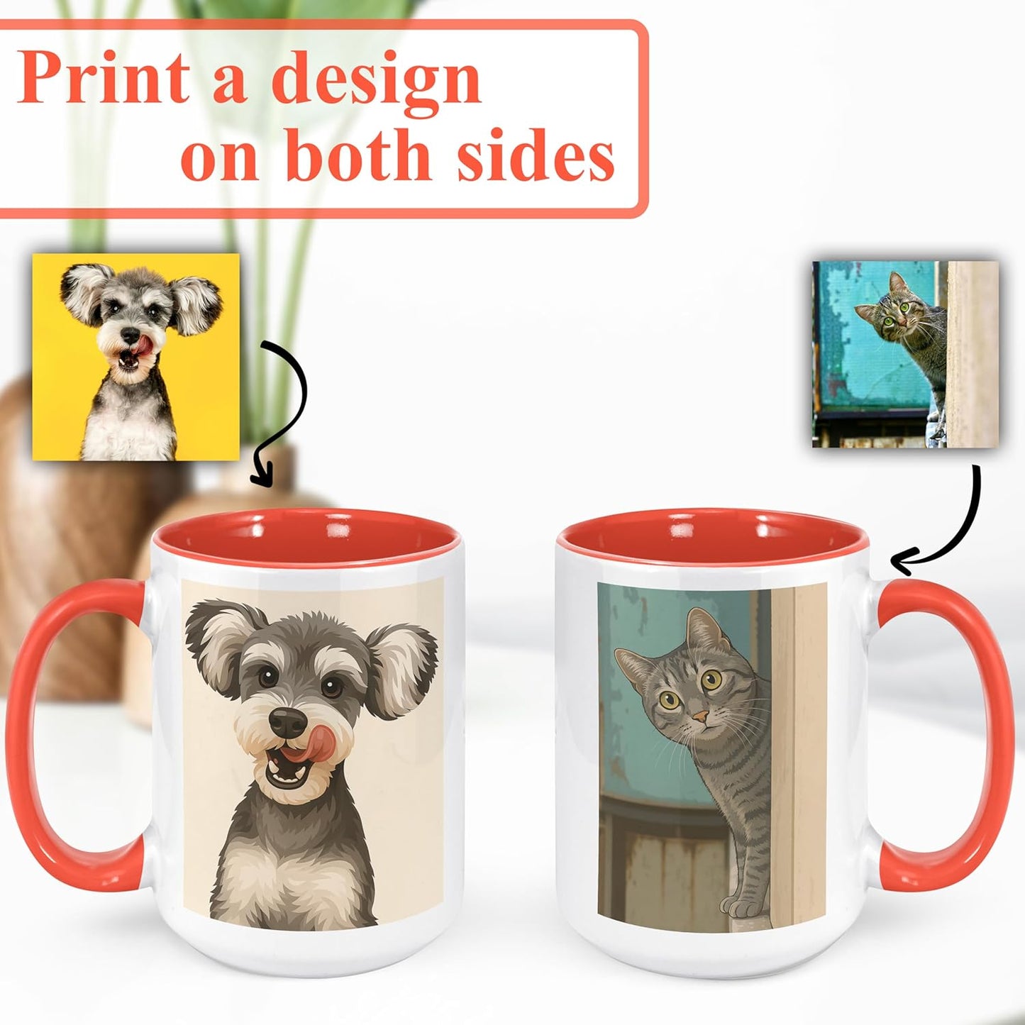 Personalized Coffee Mug, Custom Drawing Portrait Gift, Funny Customized Coffee Gift for Men & Women, Custom Mugs with Pictures, Orange 15oz Customized Ceramic Tea Cup