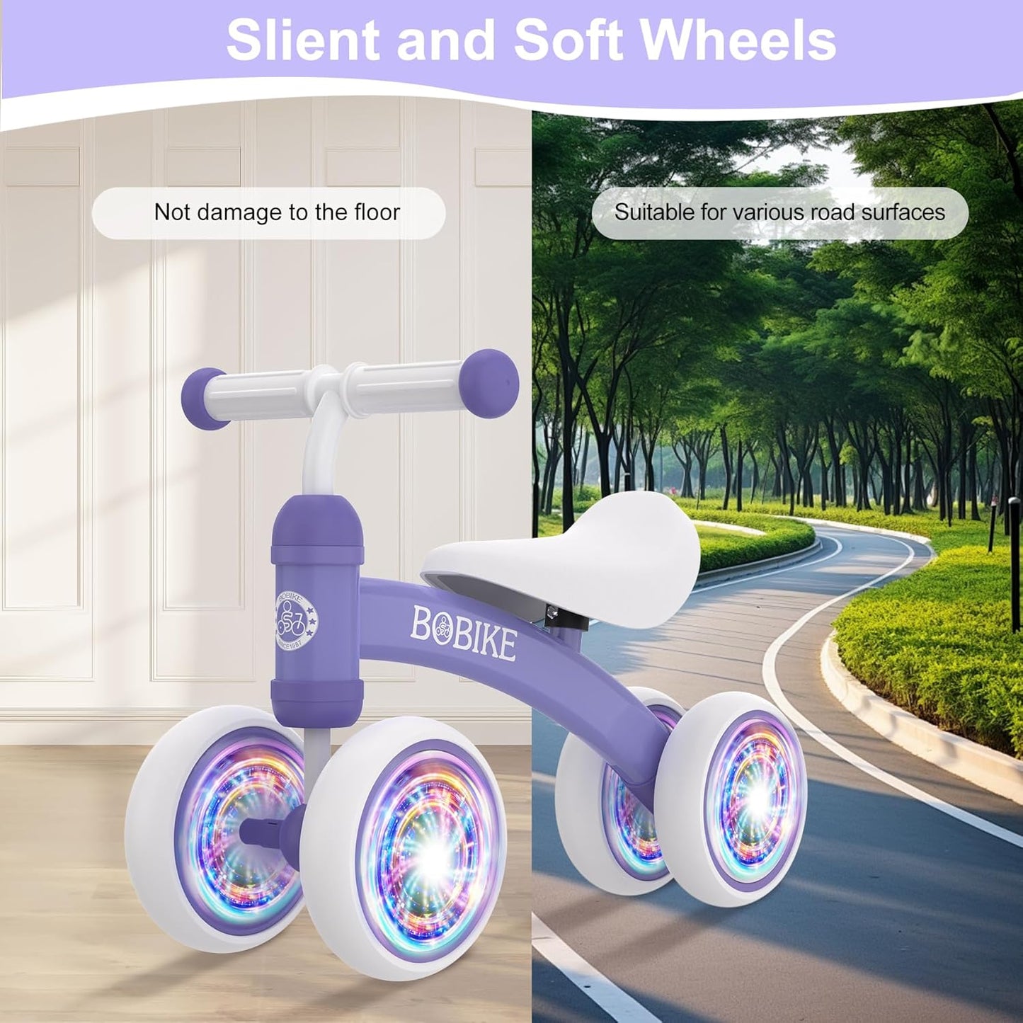 Baby Balance Bike Toys for 12-36 Months Kids Toy Boy and Girls Gifts Toddler Best First Birthday Gift Children Walker No Pedal Infant 4 Wheels Bicycle (Colorful, Purple-Light)