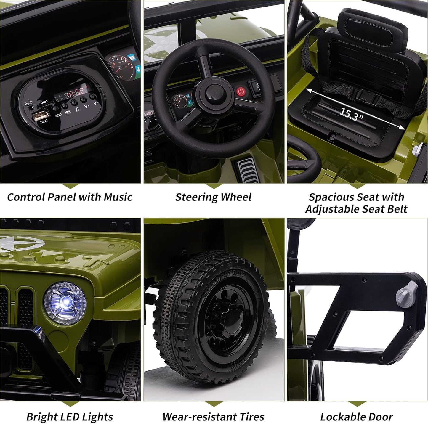 Ride on Truck Car, 12V Electric Ride on Car with Remote Control, MP3, LED Lights, Suspension System, Double Doors, Safety Belt, Ride-on Toy for Kids Aged 3-8 Years