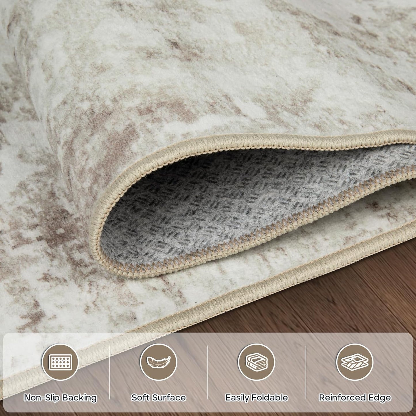 Runner Rug for Hallways Kitchen 2'6"x8' Washable, Non Slip Carpet 8ft Area Rugs Entryway Rubber Backed 8 Feet Neutral Abstract Modern Low Pile Indoor Beige