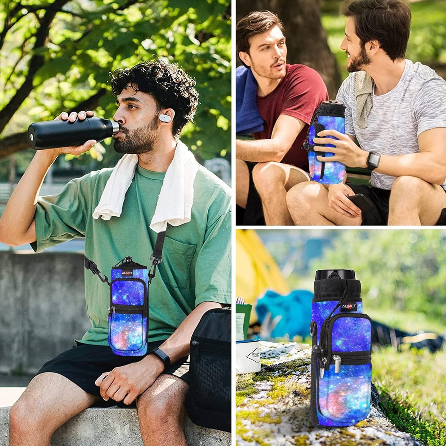 AUPET Water Bottle Sling Bag Sleeve Holder Carrier 25/32/40/64 oz,Insulated Crossbody Water Bottle Case Cover with Strap and Pockets for Men/Women Walking Hiking