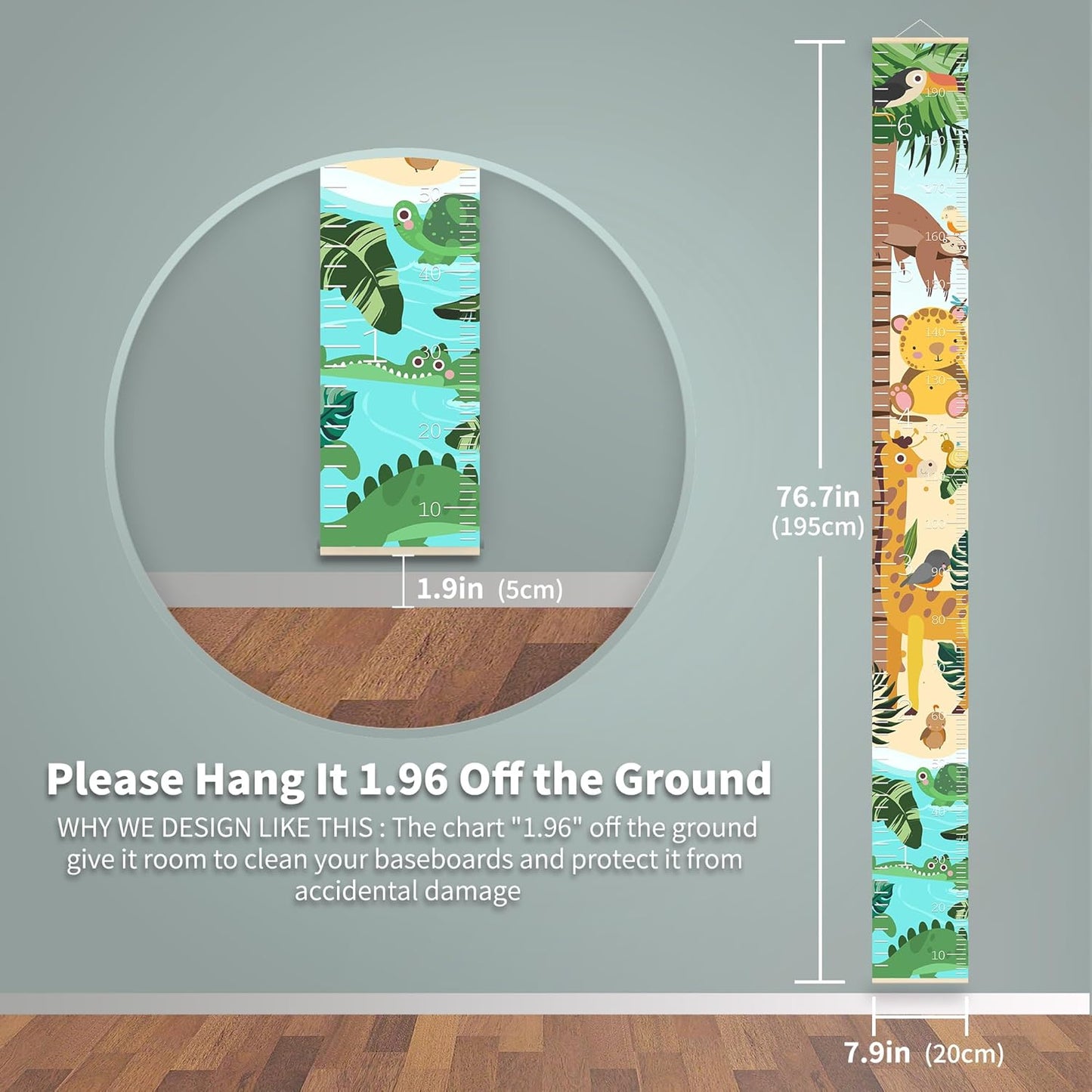 Height Chart for Kids Pool and Tree Jungle Animal Cartoon Pattern Growth Chart for Wall - Fun and Functional Tape Measurement Wall Ruler for Boys and Girls Toddler Baby Bedroom Decor 79 x 7.9 inch