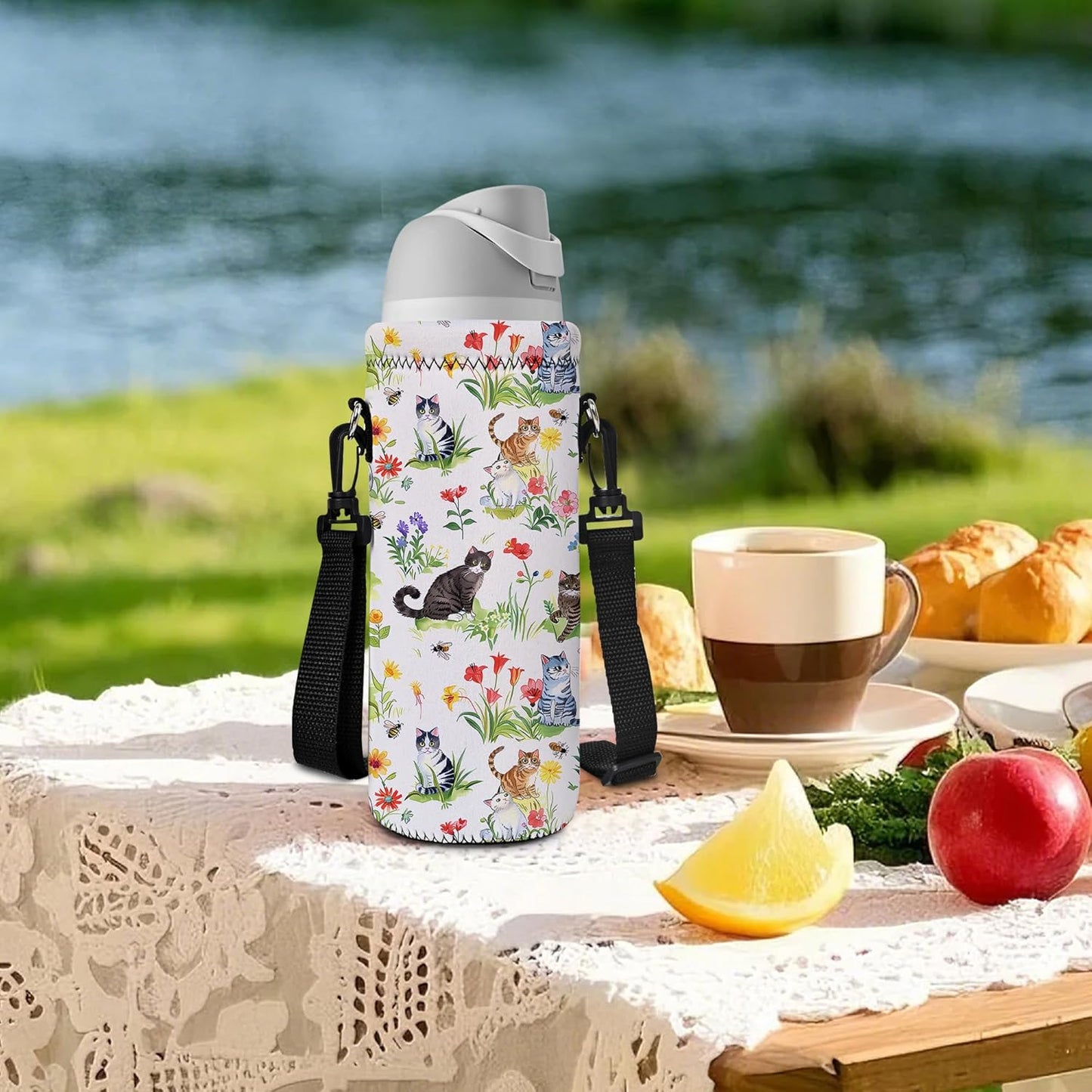 Neoprene Water Bottle Carrier Bag with Adjustable Shoulder Strap for Men Women Walking Hiking,Portable Insulated Holder Case for Stainless Steel/Glass/Plastic Bottles