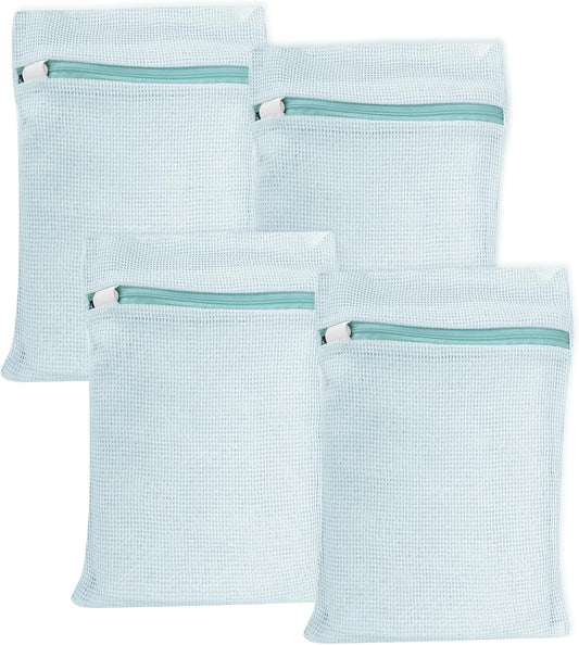 4 Piece Blue Small, Durable Organic Cotton Mesh Laundry Bag with Strong Zipper and Breathable Mesh, Delicate Laundry Bag for Underwear, Clothes, Pants and Socks