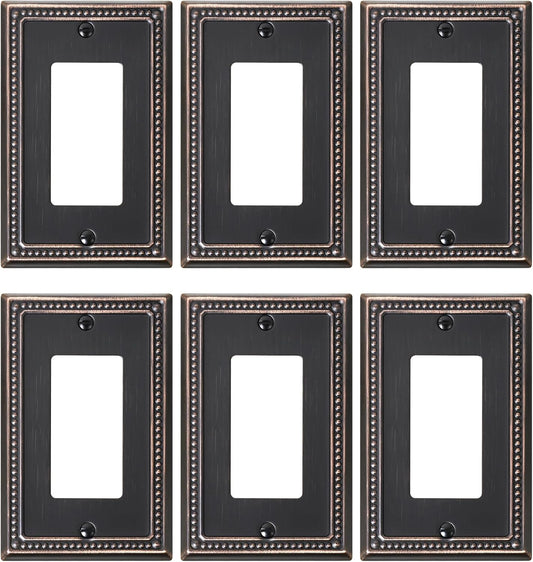 6-Pack Decorator Outlet Cover Plate, Decorative Switch Plates and Outlet Covers, Aged Bronze Metal Wall Plates for Electrical Outlets, Receptacle, GFCI Outlet, Dimmer Switch