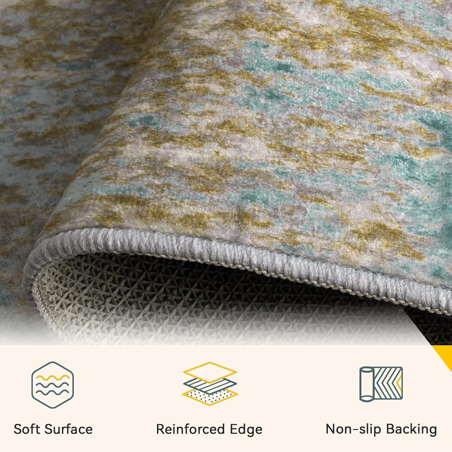 Washable Area Rugs 9'x12' Non-Slip Modern Abstract Soft for Living Room Entryway Bedroom Nursery, Print Pattern, Teal Blue Taupe