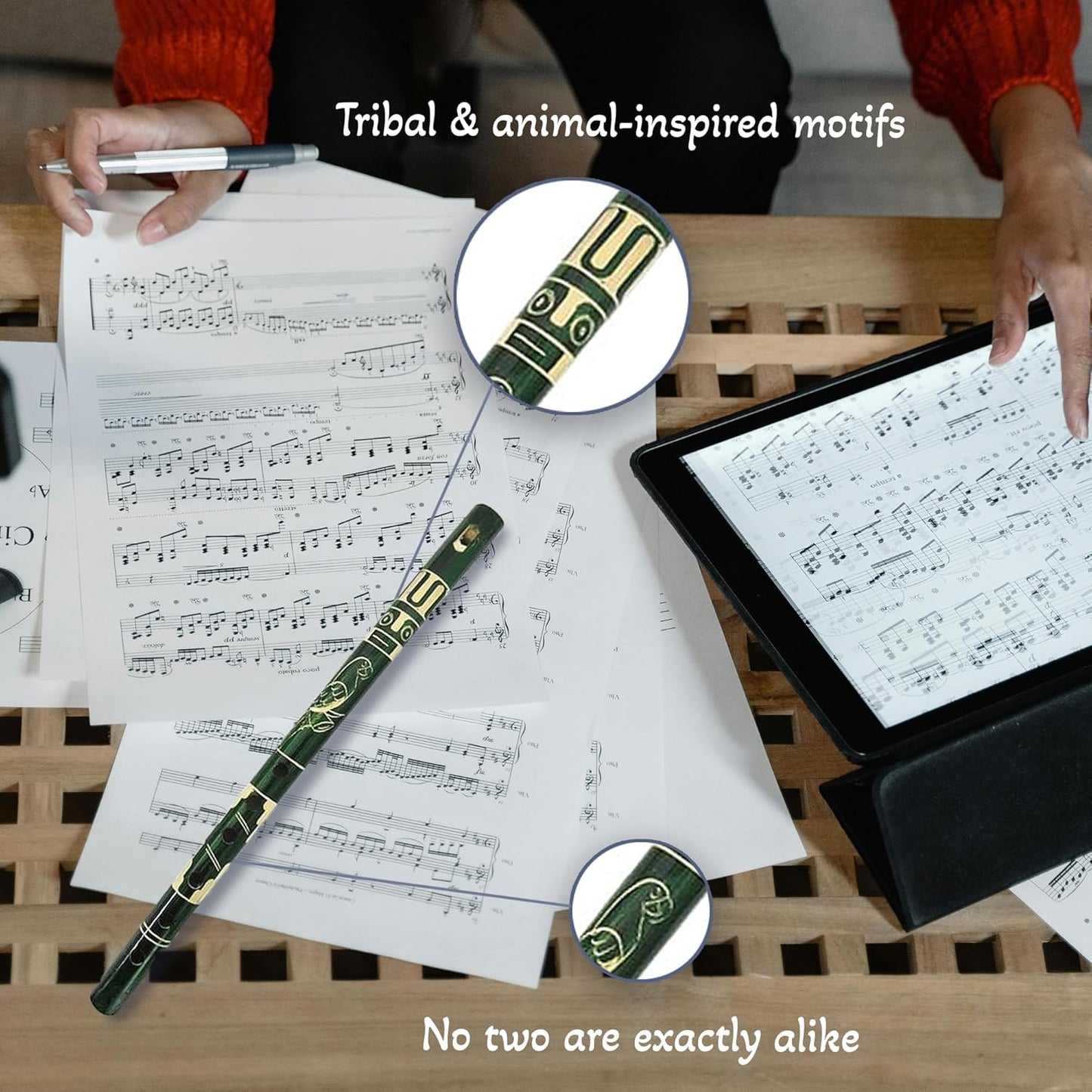 Mia Jewel Shop - Handmade Colored Bamboo Wooden Flute | Tribal Nature Pattern | Native Recorder for Beginners, Meditation & Music Lovers (Green)