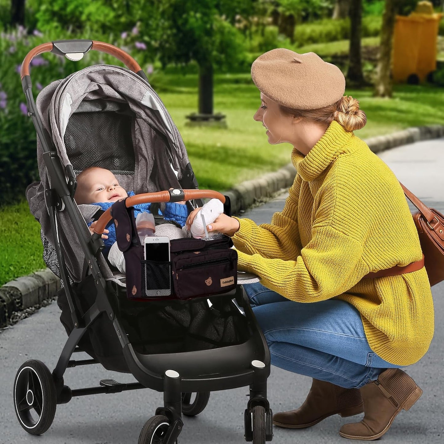 Universal Stroller Organizer with Cup Holders, Detachable Wristlet | Fits All Strollers | Stroller Diaper Bag Organizer with Phone Pocket, Insulated Bottle Holder & Storage Compartments