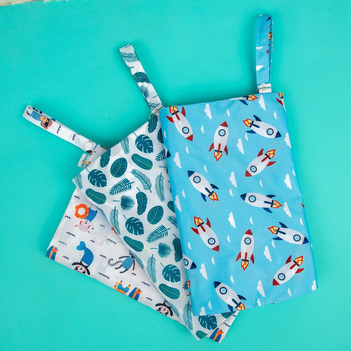 babygoal Wet Dry Bags for Baby Cloth Diapers, Washable Travel Bags, Beach, Pool, Gym Bag for Swimsuits & Wet Clothes with Two Zippered Pockets 3 Pack, 3LN12