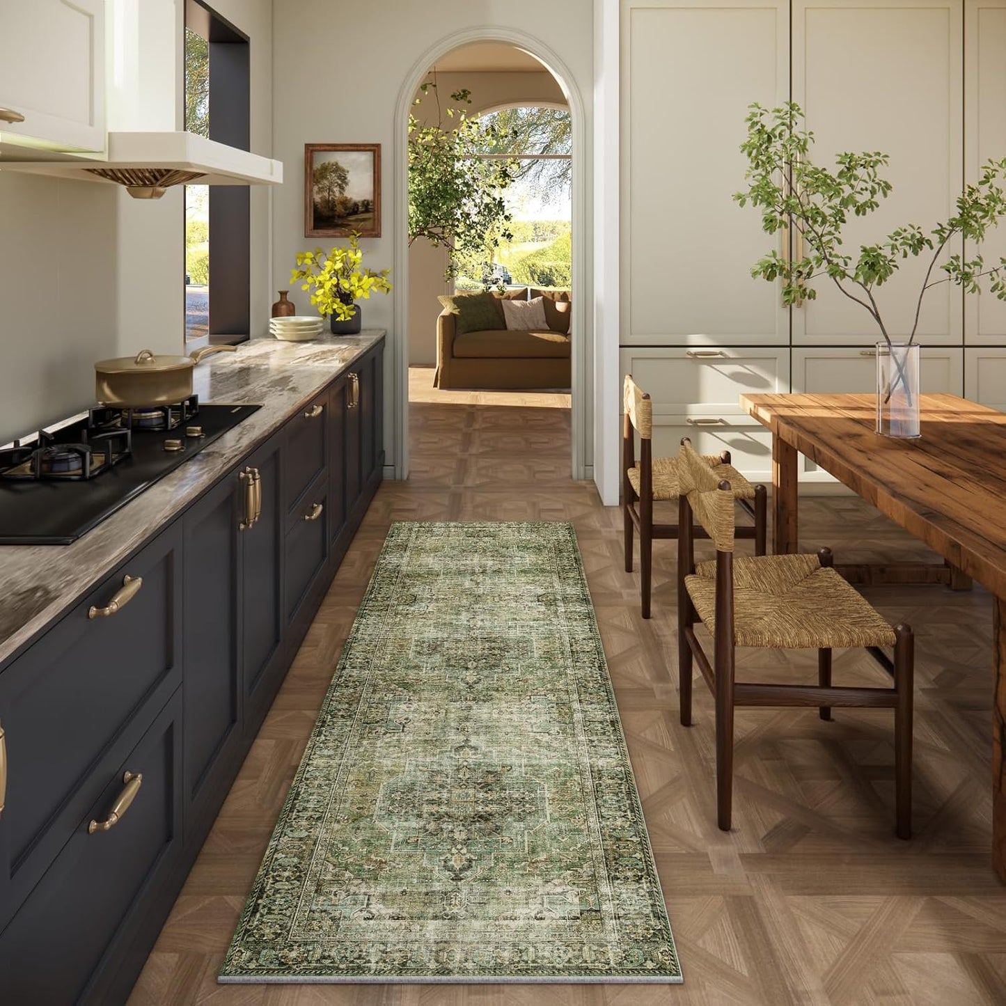 Machine Washable Kitchen Runner Rug: 2'6"x8' Hallway Rug Non Slip Low-Pile Stain Resistant Soft Carpet Runners for Entryway Hallways Kitchen Laundry Room Beside Farmhouse