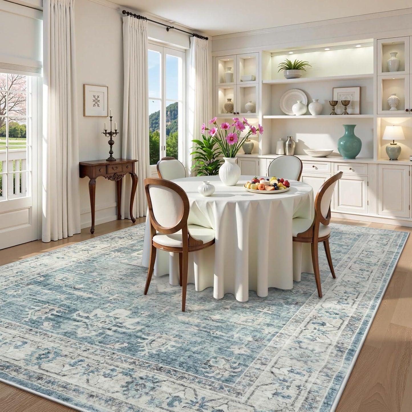 LIVEBOX Washable Area Rug 6x9 Rugs for Living Room Dining Room Under Table, Non-Slip Boho Indoor Carpet for Bedroom, Low-Pile Farmhouse Soft Carpets for Nursery Room Playroom, Blue