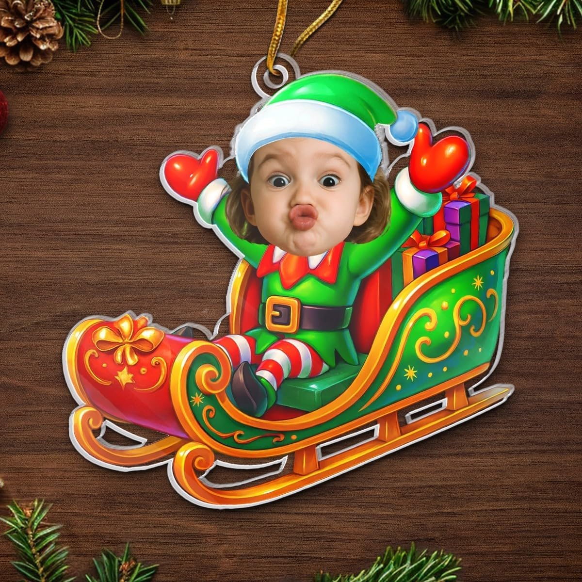 Pawfect House Custom Photo 2D Acrylic Ornament, Personalized Christmas Birthday Gifts for Kids, Christmas Magic Rider, Xmas Ornaments for Tree Decoration, First Birthday Gifts for Boys Girls Newborn