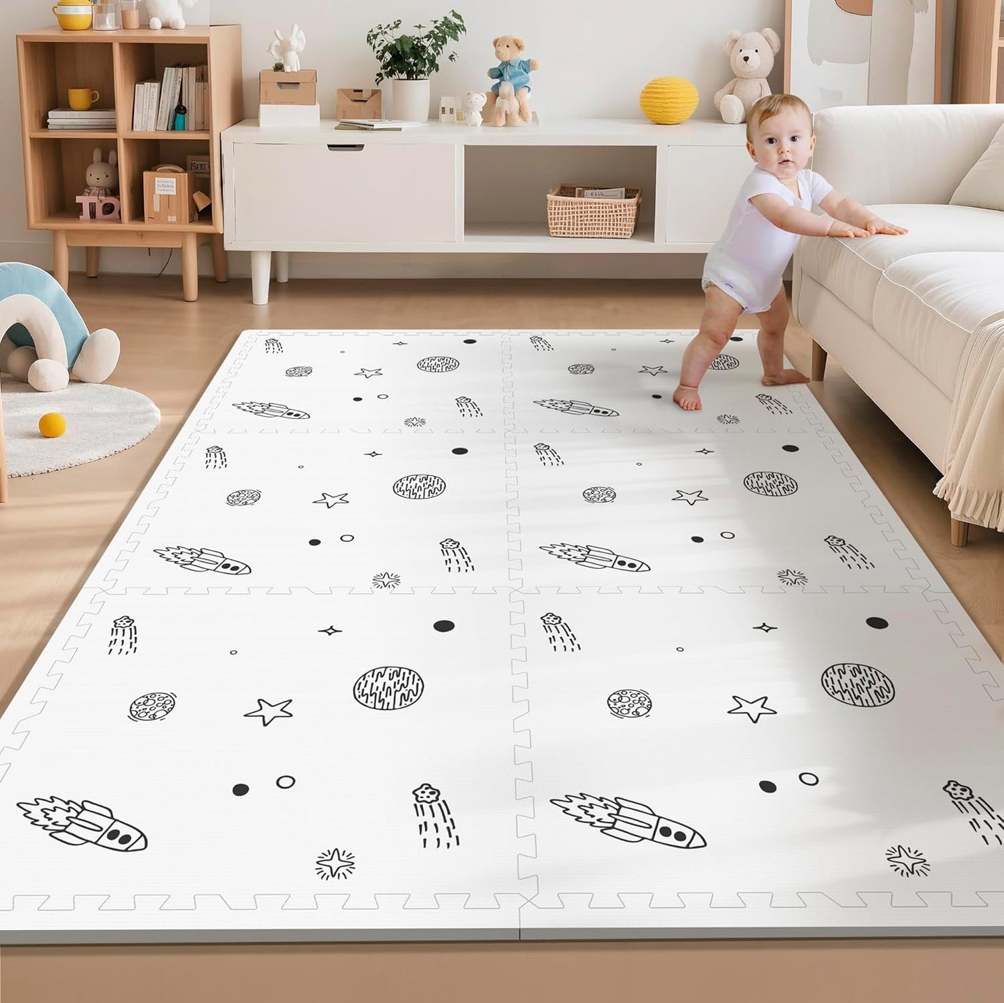 Baby Play Mat, 72x48-Inch Baby Foam Play Mat,6-Piece Interlocking Foam Floor Tiles for Toddlers, Waterproof,Floor Mats for Kids,Baby Foam Play Mat for Babies & Toddlers, Crawling Mat(Space)