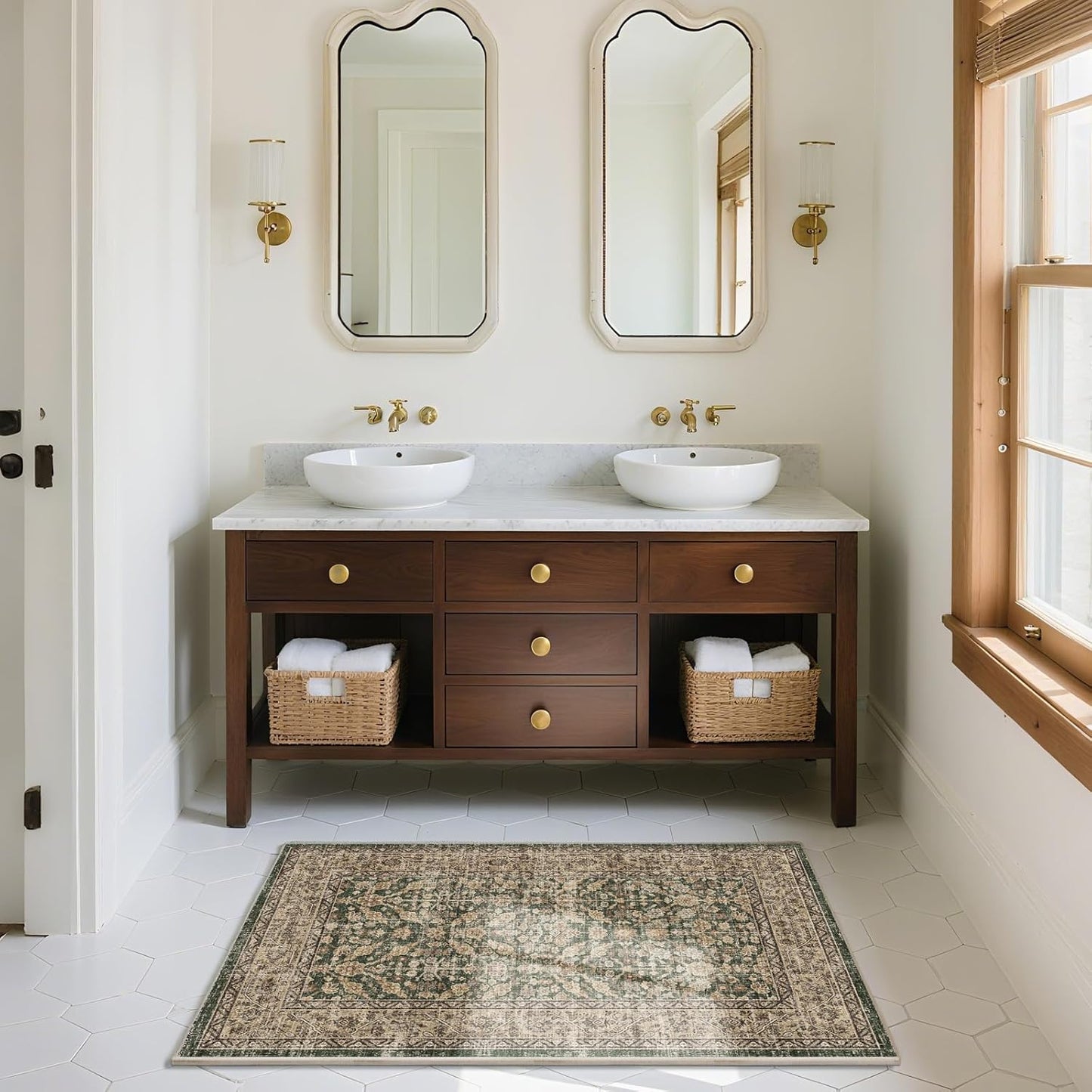 Boho Washable Kitcheh Rug for Entryway: Door Mat Indoor Entrance 2x3 Small Throw Rug Stain Resistant Non-Slip Low Pile Soft Carpet for Kitchen Front Door Indoor Entrance Entry Bedroom