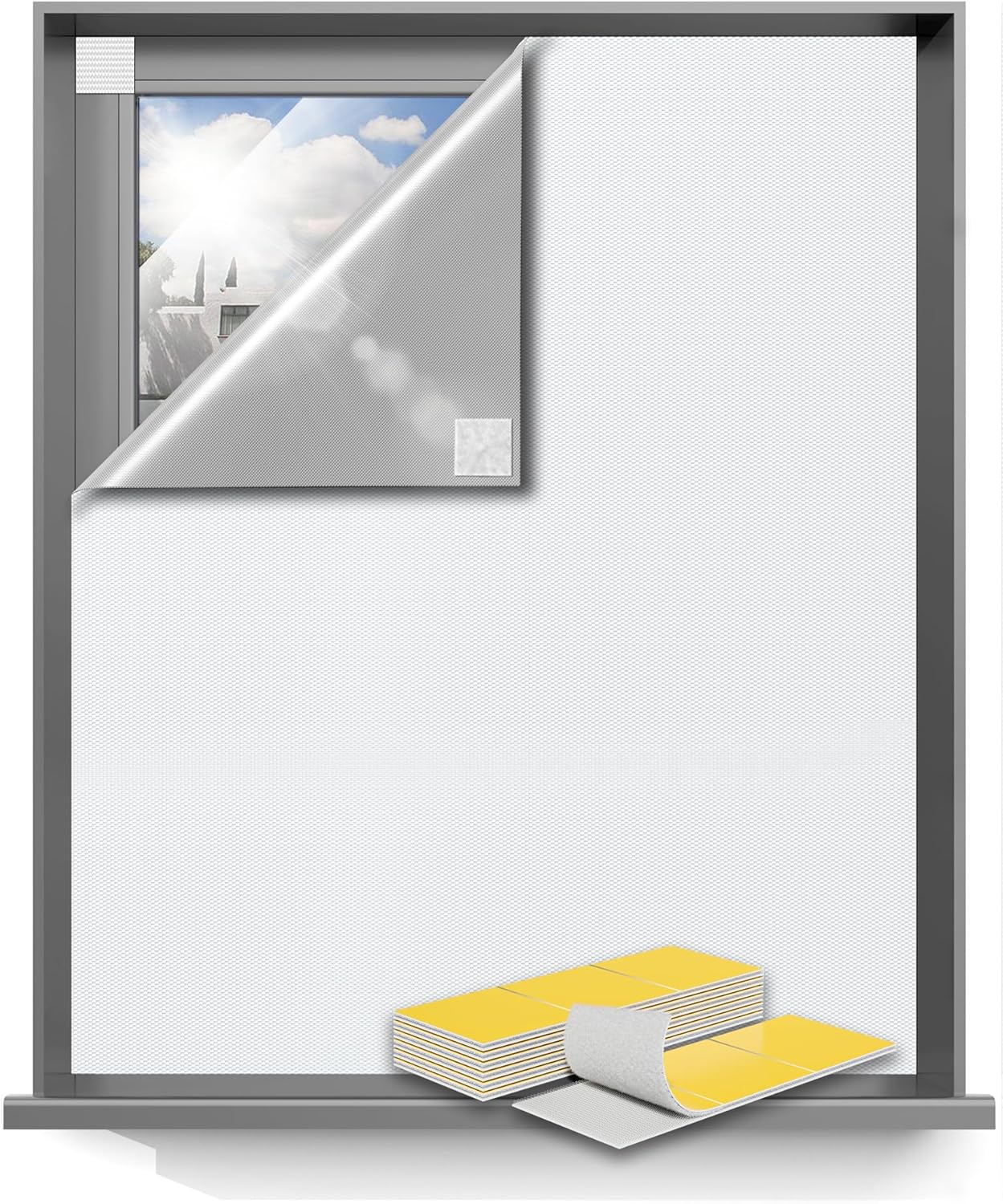 Sumobaby Blackout Curtains for Bedroom 114"x57" Portable No Drill Black Out Curtains with Heat-Resistant Magic Tapes,100% Blackout Blinds Easy to Cut Fit for Home Cinema,Dorm Room,Nursery(White)