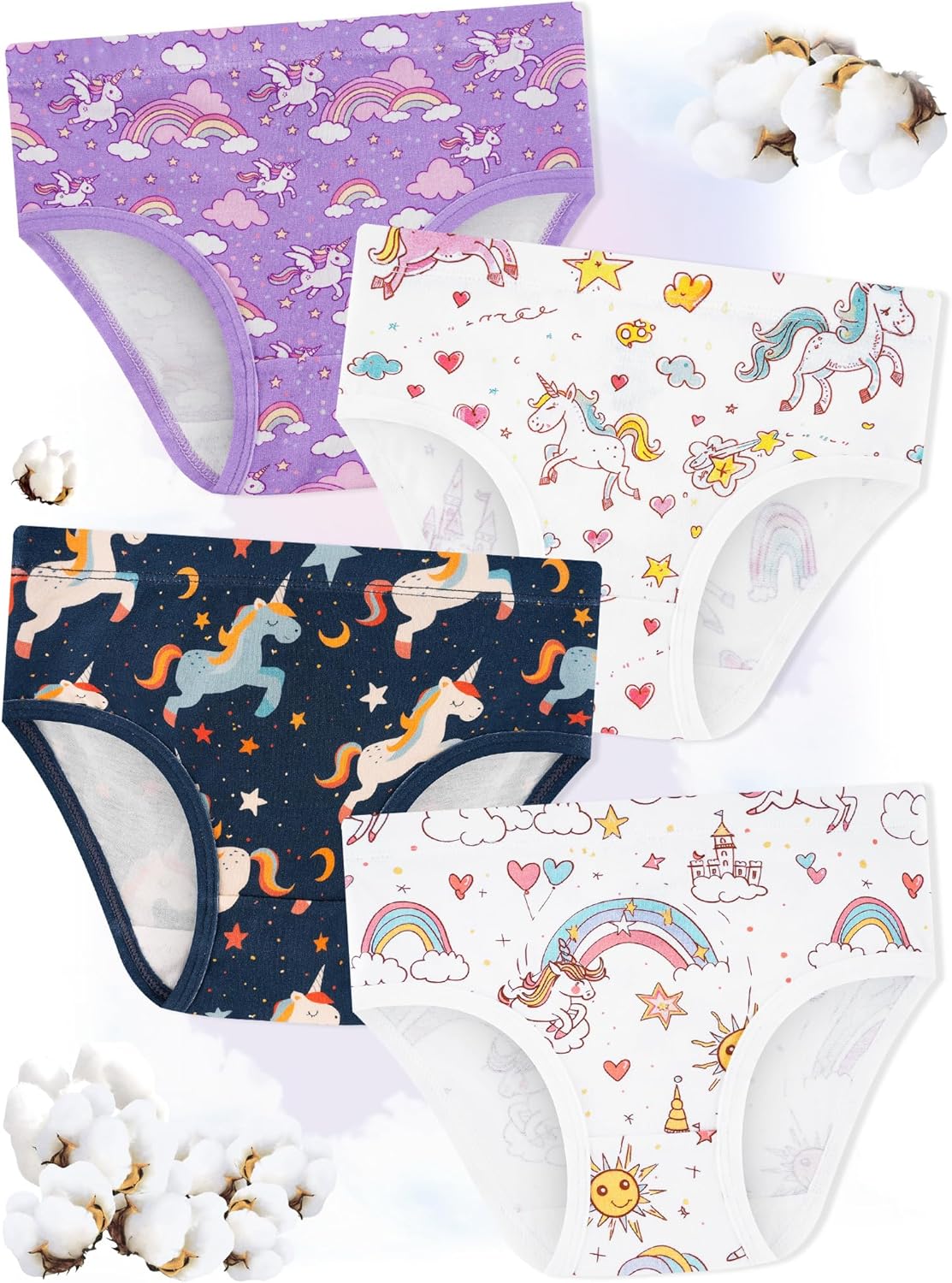 Girls' Underwear,Soft Cotton Tagless Panties for Toddlers' & Little Kids' Comfort,Breathable Briefs,8-Pack