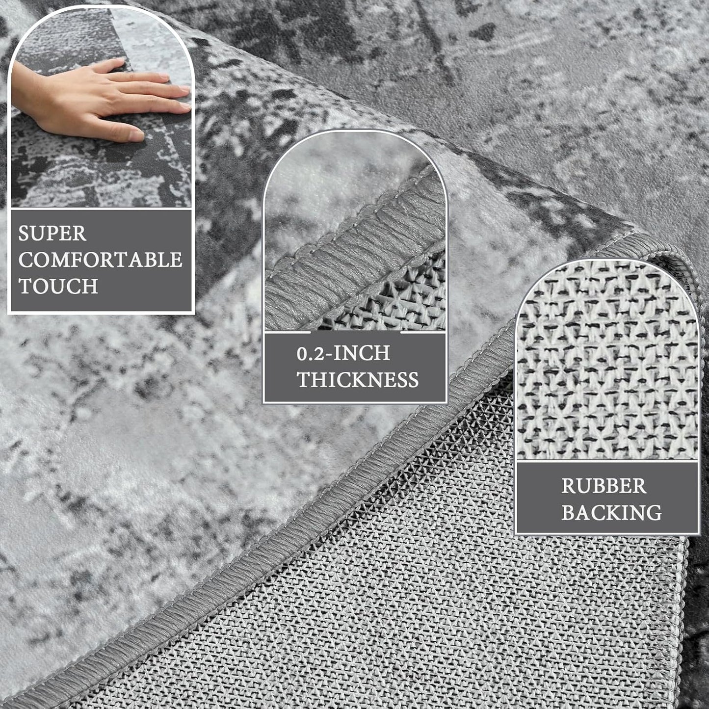 LOCHAS Rug for Living Room, Washable Soft Area Rugs for Bedroom 9x12, Abstract Carpet for Indoor Office Kids Dining Room Nursery Floor, Grey Geometric Vintage Home Decor, Non Slip, Pet Child Friendly