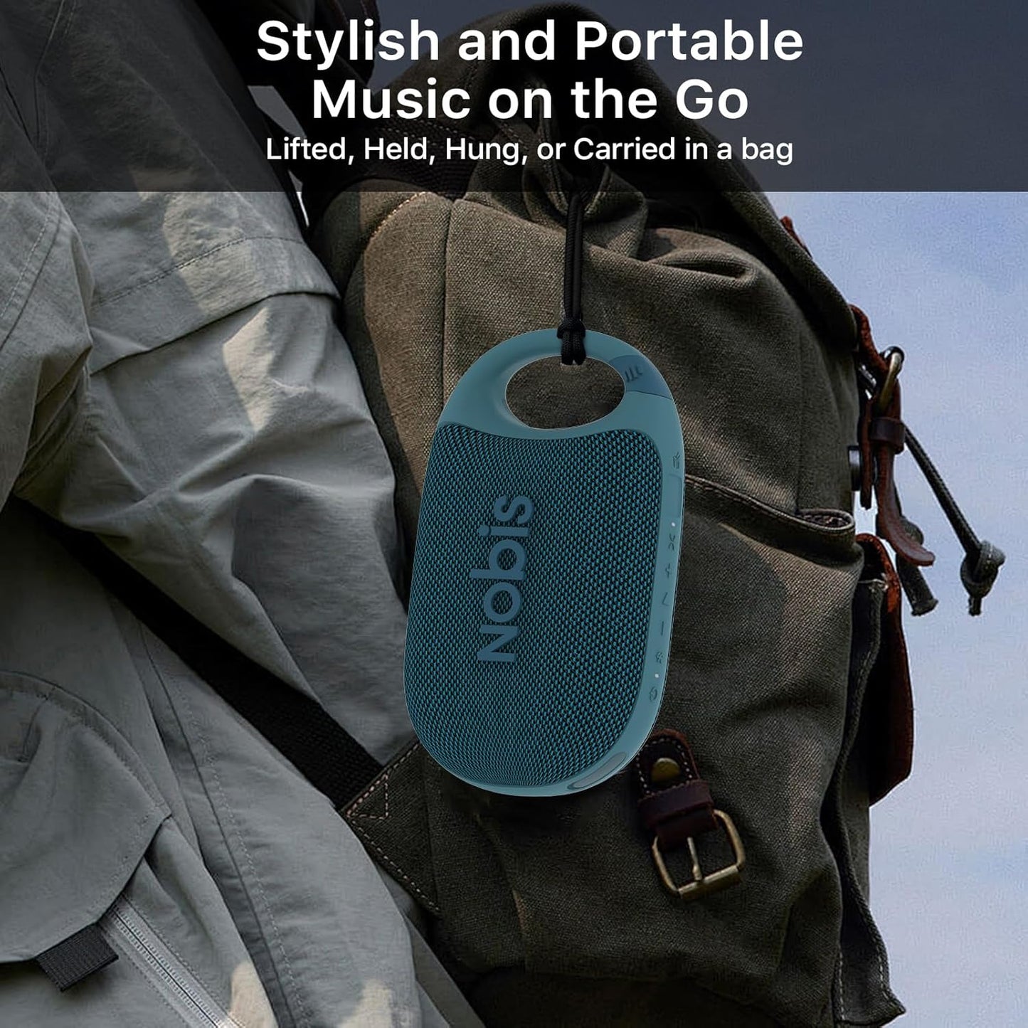 NOBIS Clip N1 Portable Bluetooth Speaker with App, Beat Mode, Up to 24H Playtime, IP68 Waterproof, BT 5.3, HD Sound, Stereo Pairing, Custom EQ, Perfect for Outdoor, Home and Adventure (Blue)