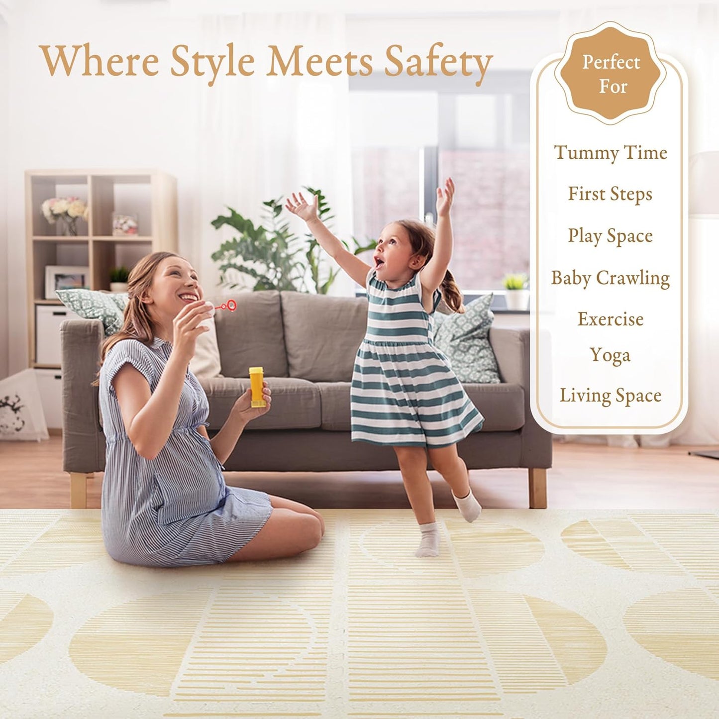 Super 1 Inch Thick Premium Quality Exercise & Baby Foam Play Mats - Expandable & Large Non-Toxic Odorless Floor Mat - 6 Tiles Spacious 6x4ft - Peel-Resistant - Ecru Linen