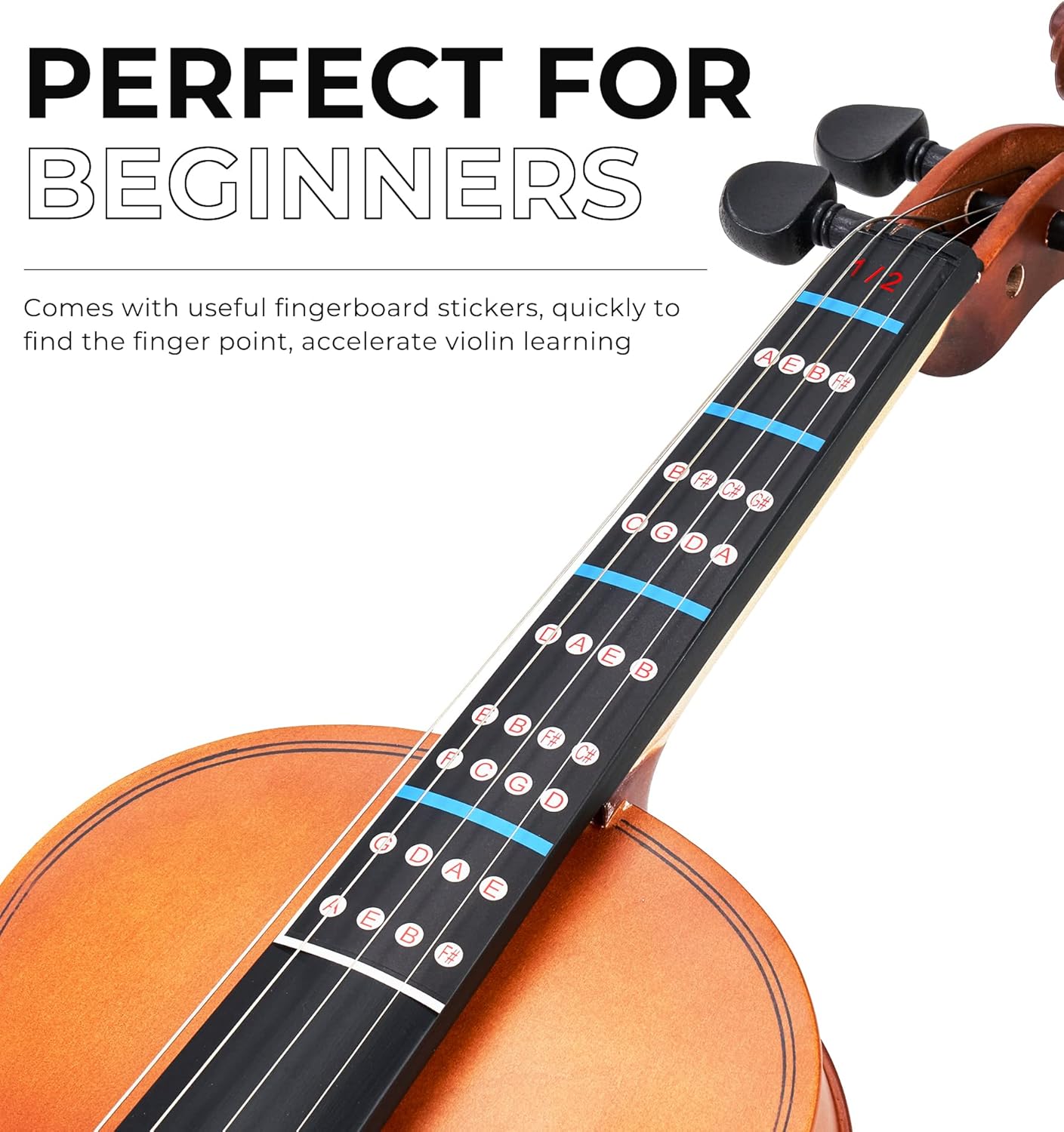 Vangoa 1/2 Violin Set for Beginners Kids Student Fiddle Half Size Acoustic Violin Outfit with Starter Kit for Children Teens, Natural