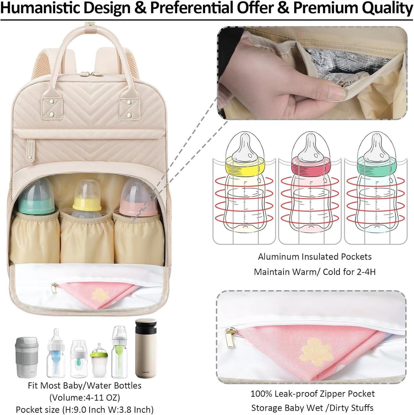 Diaper Bag Backpack Tote for Women Large Capacity, Baby Bag with Insulated Pockets Multifunctional Diaper Bags For Baby Girl Boy Waterproof Baby Bags For Boys Girls Maternity Bag Beige