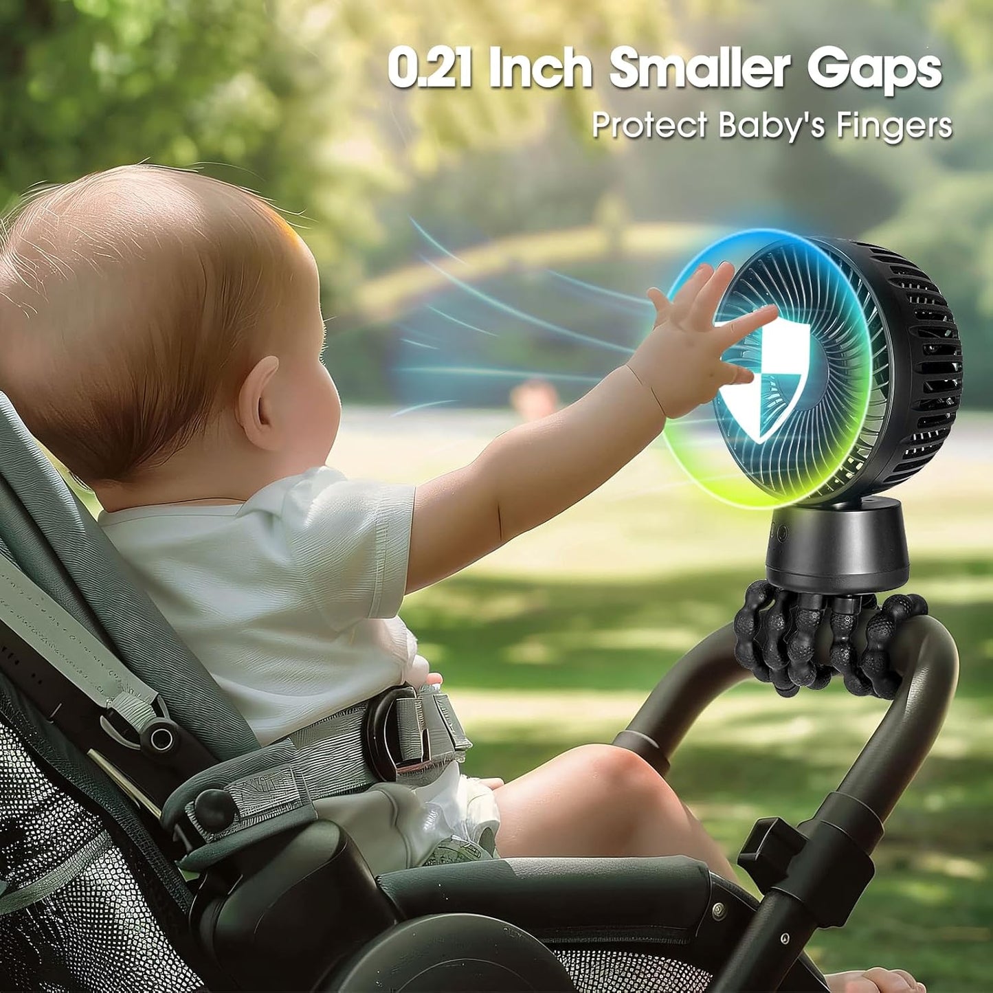 50H Portable Stroller Fan, 15000mAh Ultra-Long Battery Powered Rechargeable Personal Fans, Tripod Clip Fan with Auto Rotation，3 Speed Desk Handheld Cooling for Travel Car Seat Bedroom