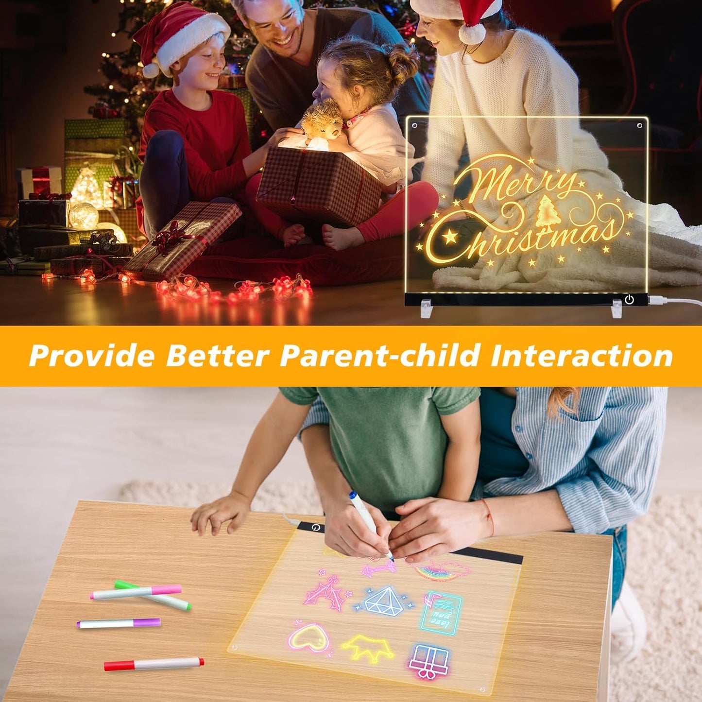 Led Note Board with Colors Light Up Drawing Board for Kids - 14.1"x10.9" Acrylic Message Board with Music Sync & Remote Control Dry Erase Board with 7 Color Markers for Gifts Toys (Standard)