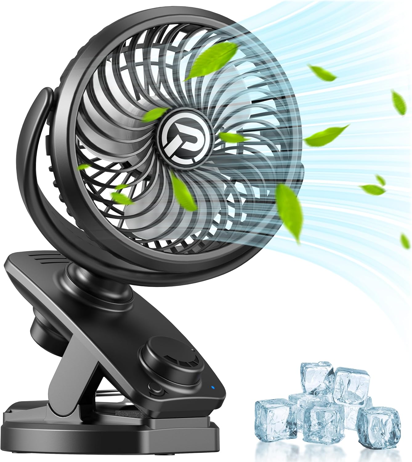 Clip On Table Fan, 5000mAh Rechargeable Battery Operated, Max 40Hrs Cooling, Stepless Speeds Control, Auto Oscillation, Portable for Golf Cart Stroller RV Camping Outdoor Travel Hurricane