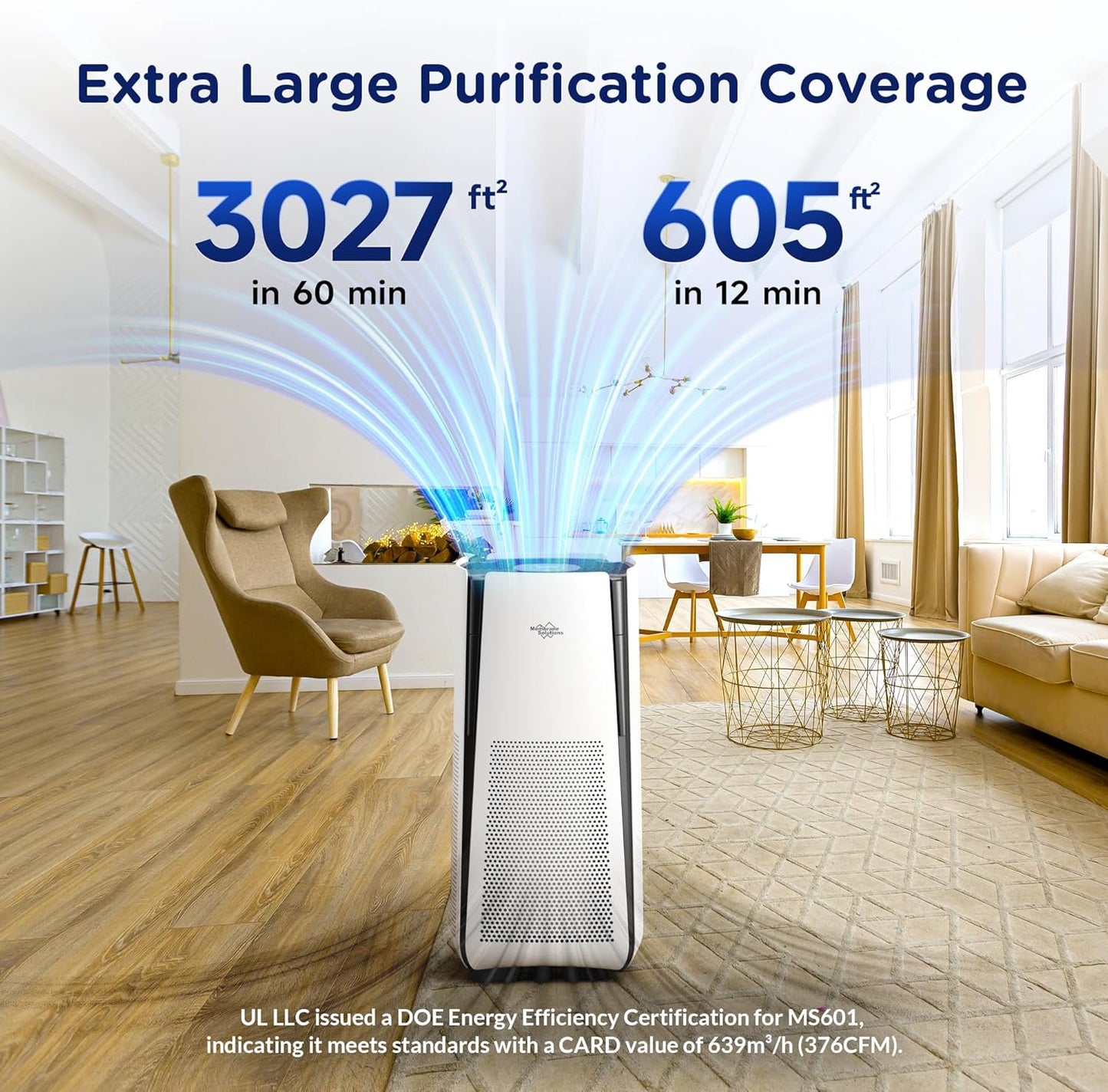 Membrane Solutions Air Purifiers for Home Large Room up to 3027 Ft² in 1 Hr With Smart WiFi & Alexa, ECO &AUTO Mode, 21dB Quiet Air Cleaner Removes Pet Dander Odors Mold Allergies Dust Pollen, MS601