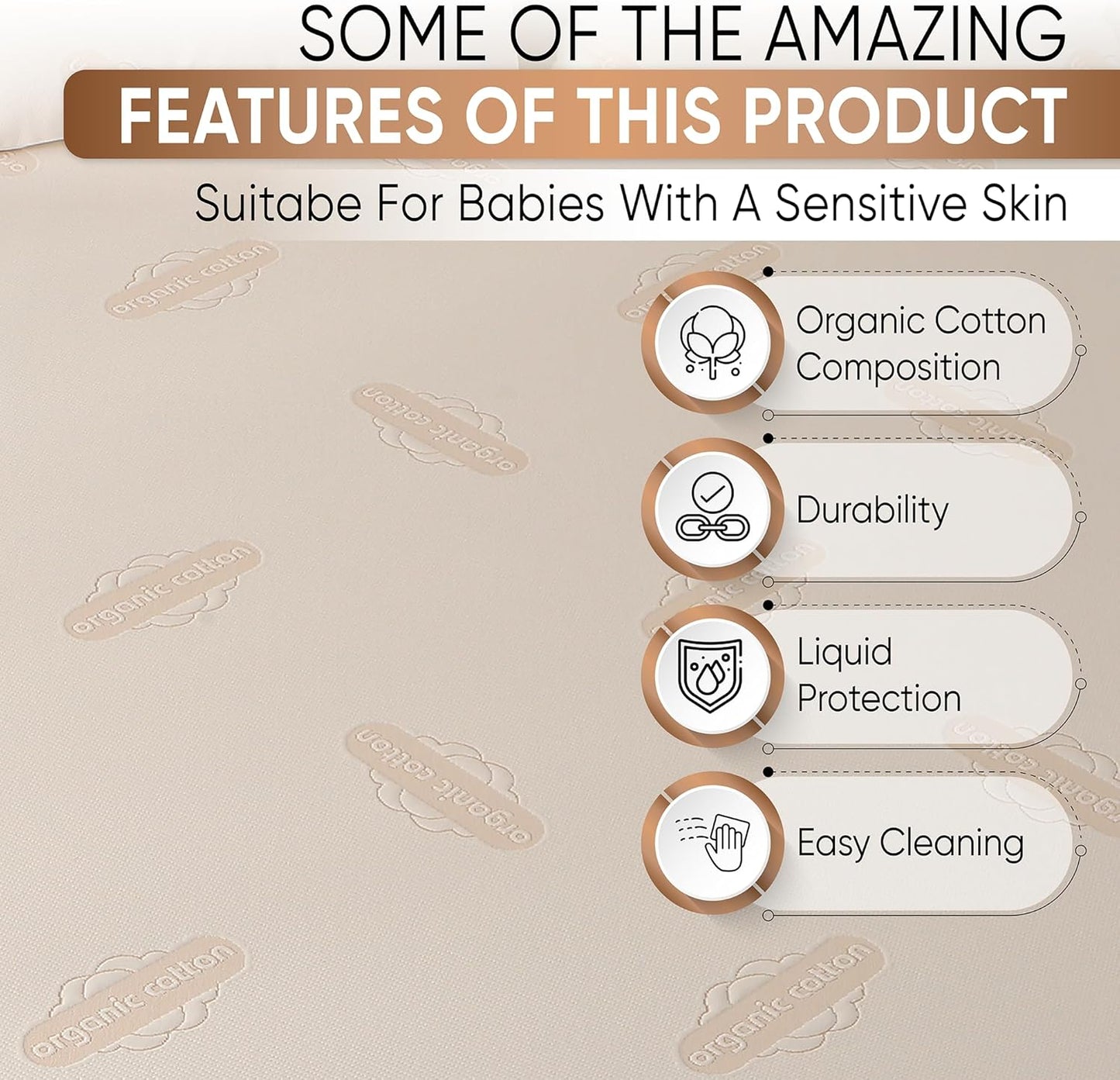 Crib Organic Mattress Protector Pad - Certified Organic Cotton Waterproof Breathable Mattress Pad Cover - 250 GSM Comfort - Deep Pocket - Fitted Comfort