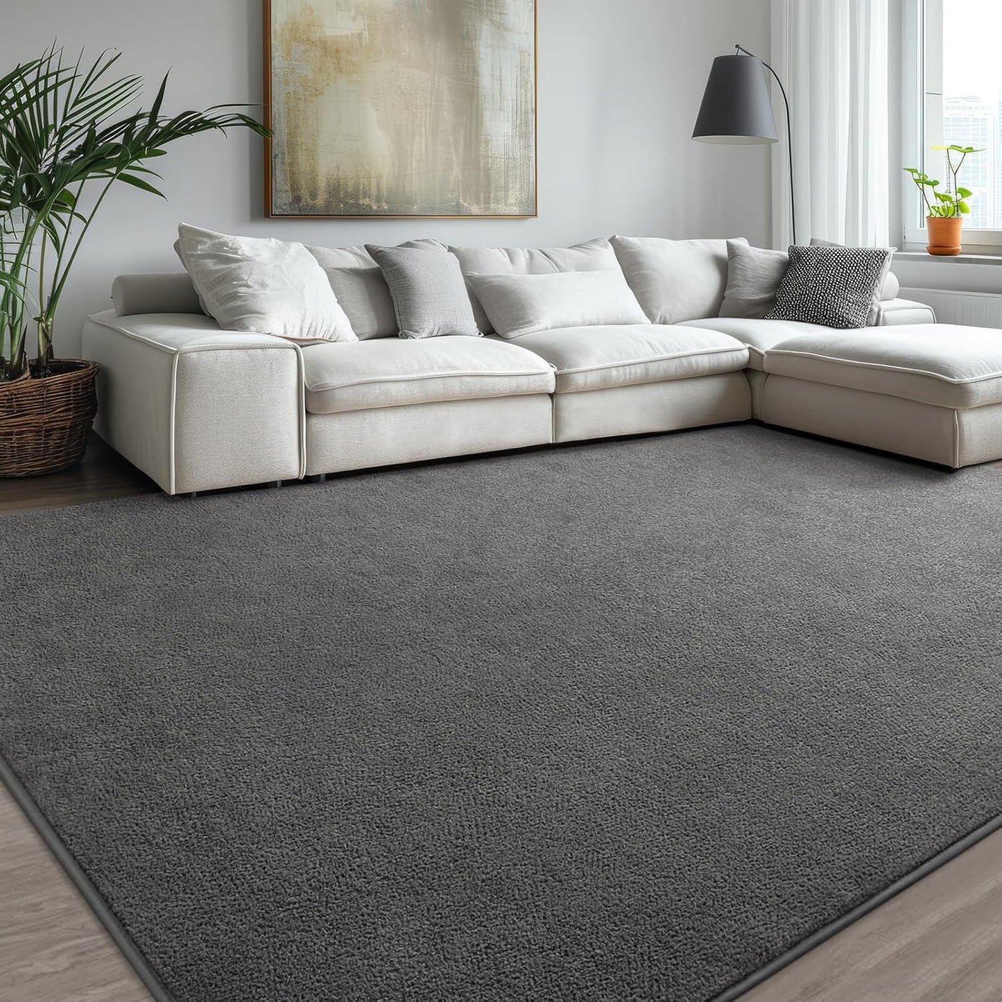 Kimicole 4x6 Washable Area Rugs for Bedroom Living Room, Low Pile Ulta-Thin Solid Color Rug, Non-Slip Soft Fluffy Carpet for Nursery Kids Room Dorm Room Home Decor (Deep Grey)