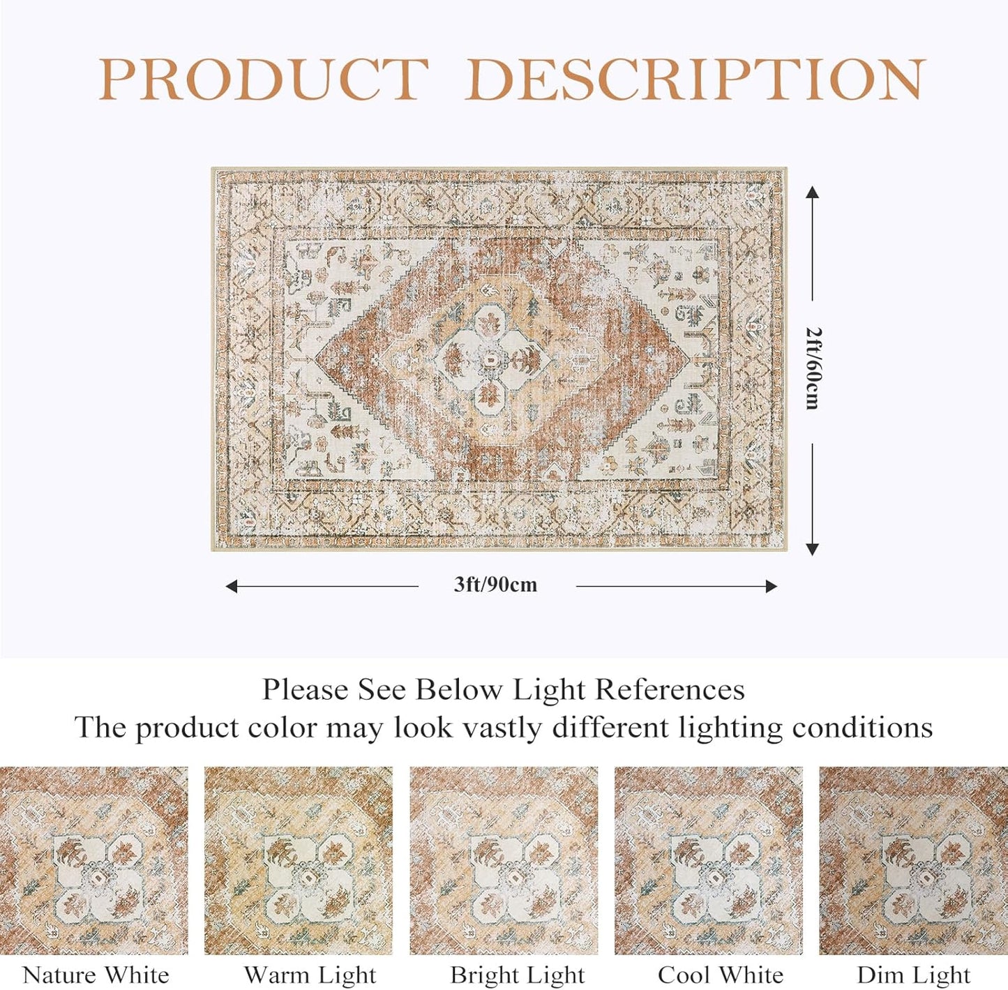Lahome Boho Kitchen Rugs Washable - 2x3 Small Non-Slip Entry Rugs for Inside House Oriental Throw Area Rugs for Bedroom Accent Distressed Floor Doormat Carpet for Bathroom Entryway Laundry Living Room