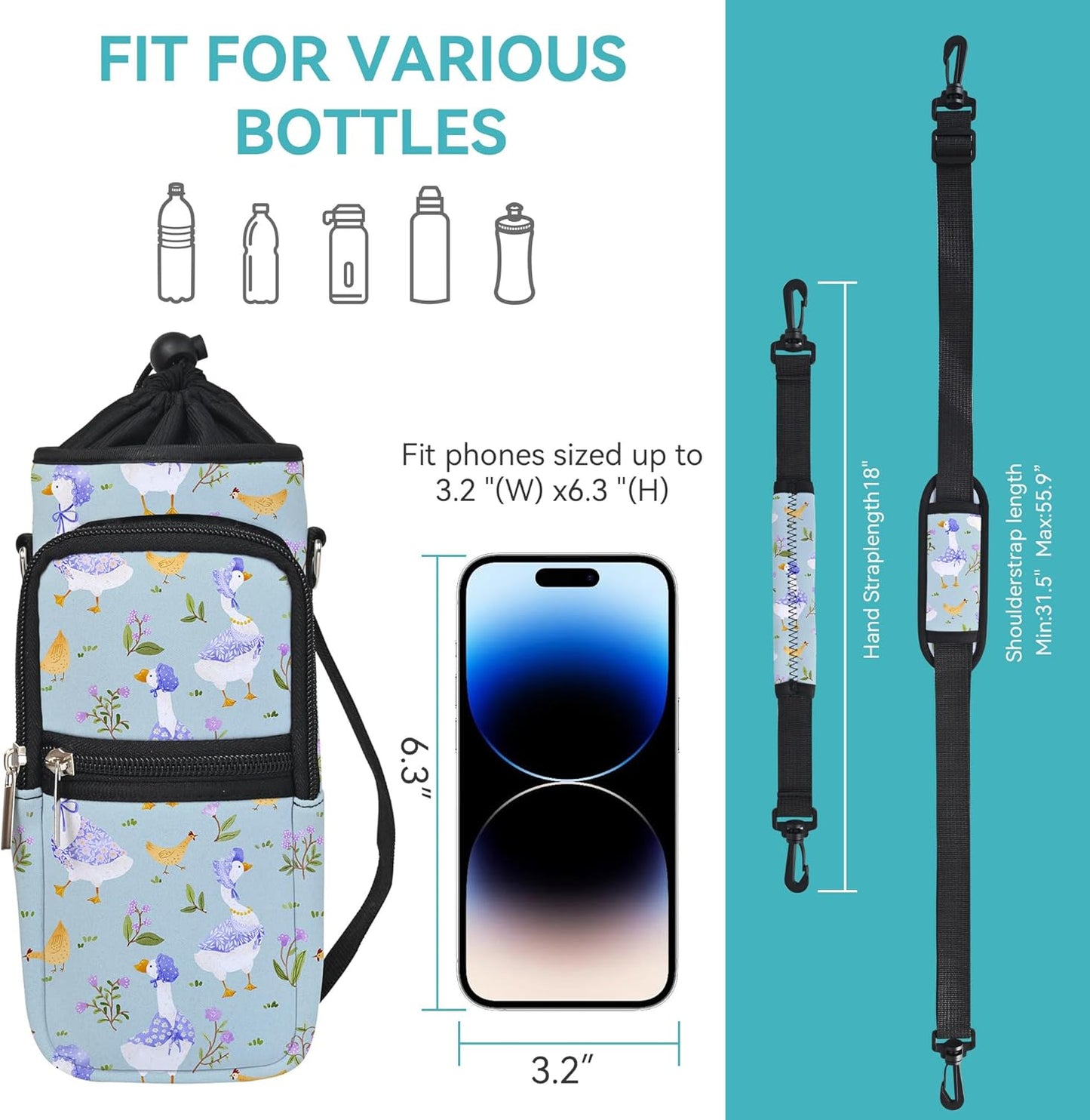 AUPET Water Bottle Sling Bag Sleeve Holder Carrier 25/32/40/64 oz,Insulated Crossbody Water Bottle Case Cover with Strap and Pockets for Men/Women Walking Hiking